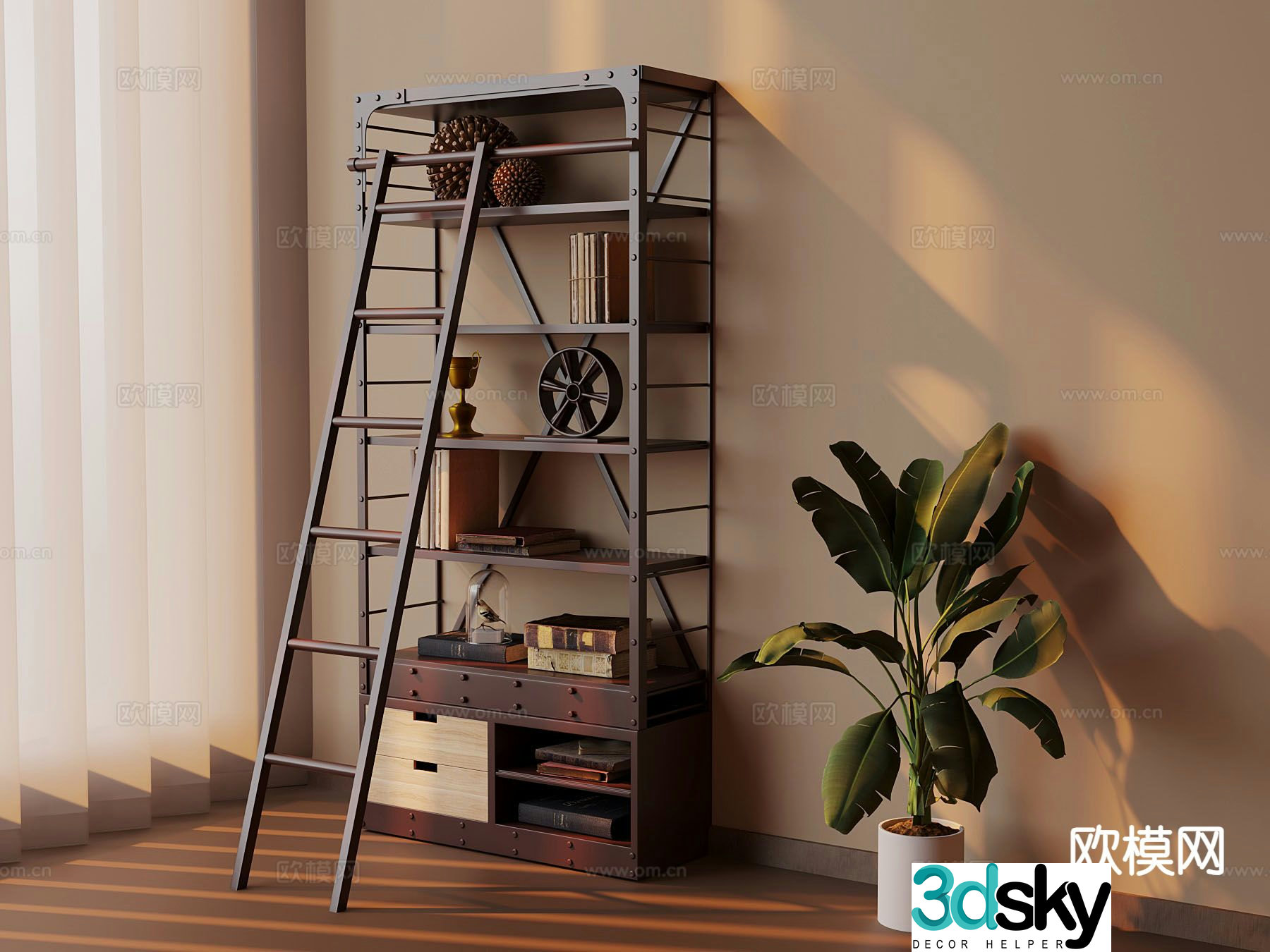 Medieval style bookshelf shelf 3d model