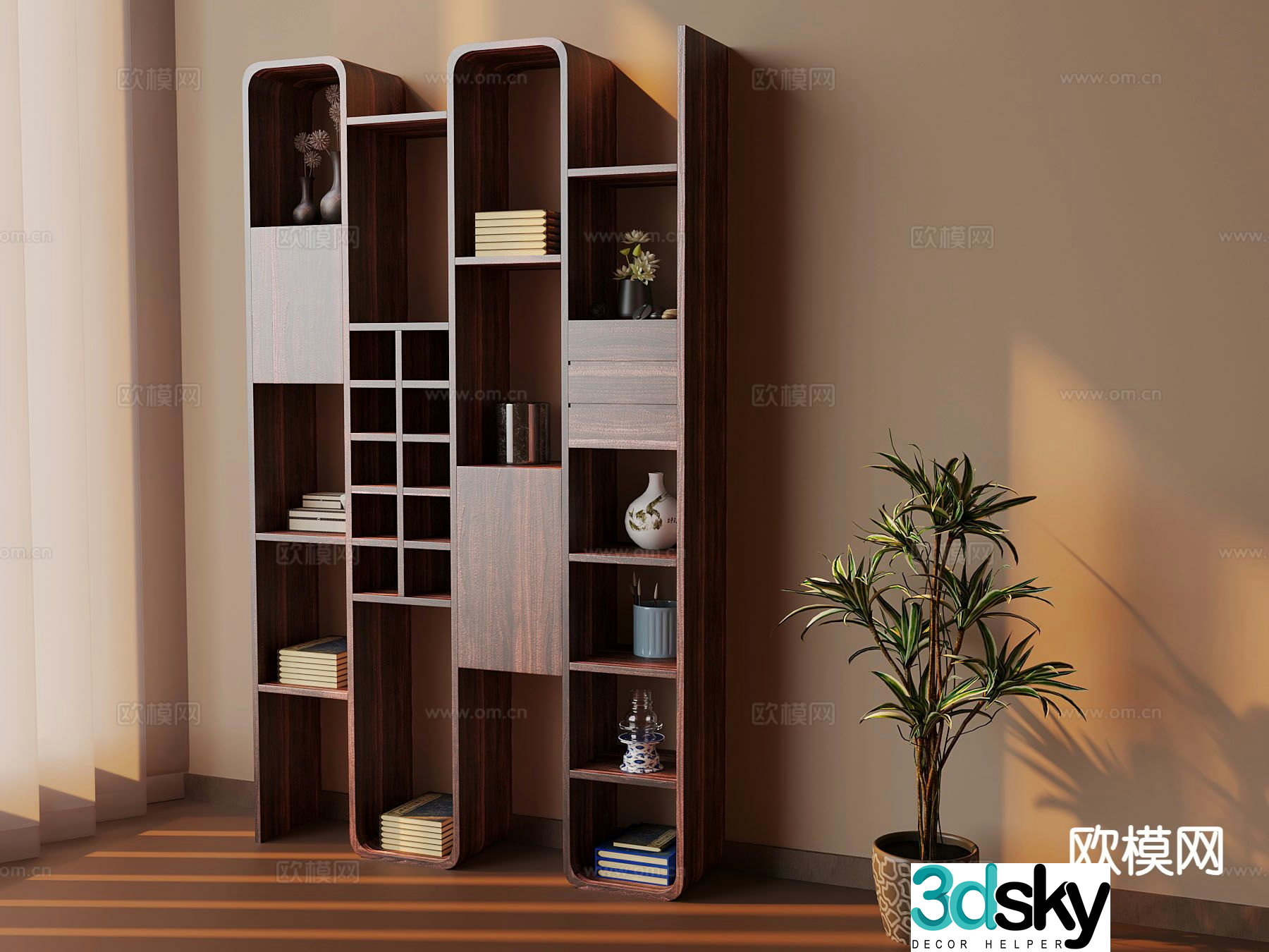 Medieval style bookshelf shelf 3d model