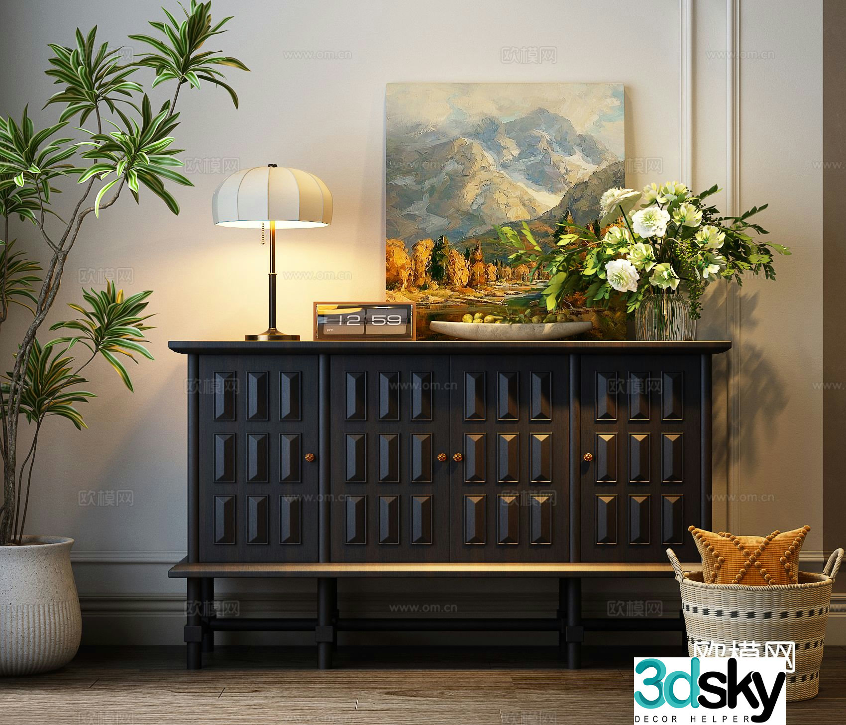 American entryway cabinet side cabinet 3d model