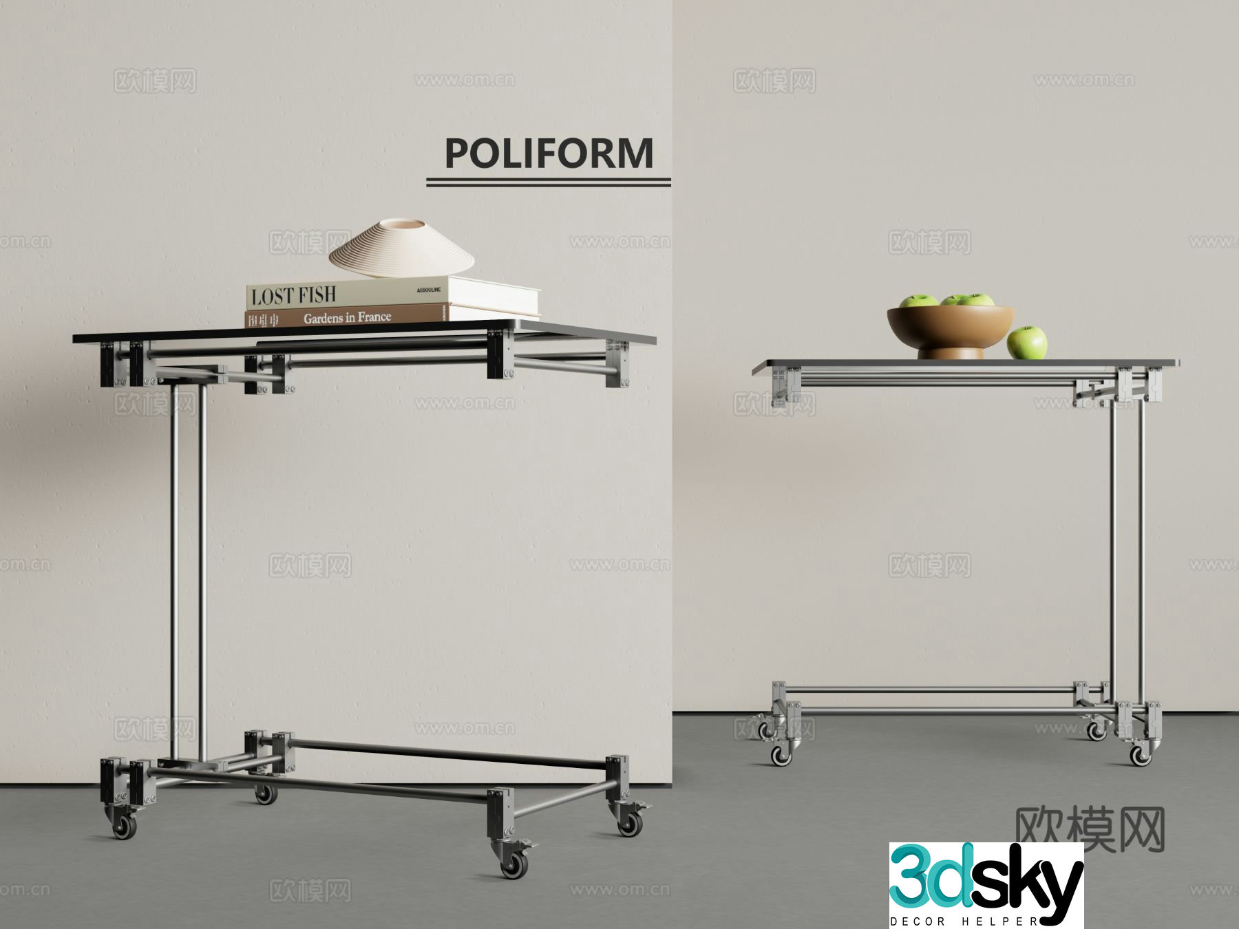Modern mobile side table corner table aluminum profile side table 3D model