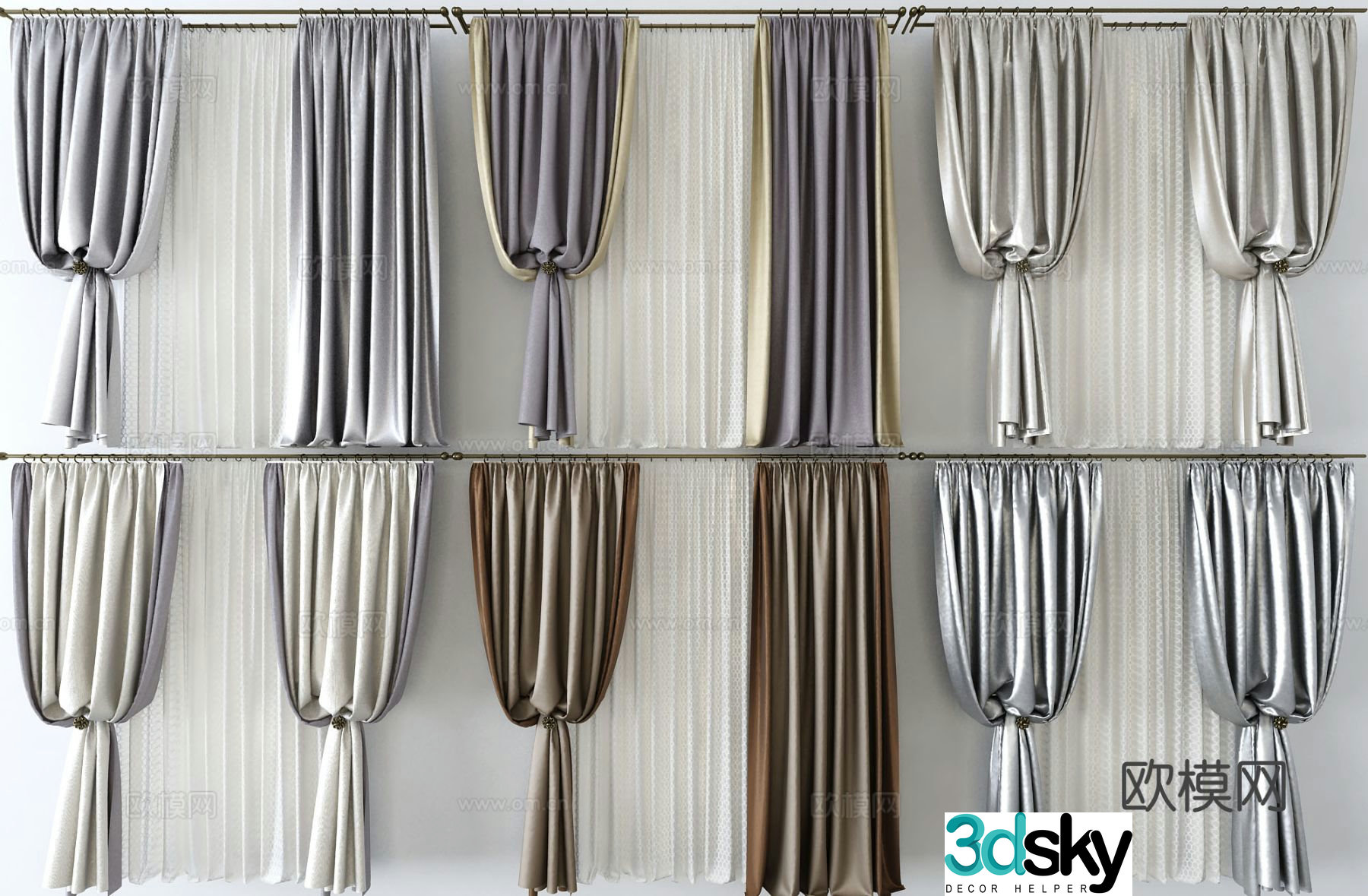 Plain curtain screen gauze curtain 3d model