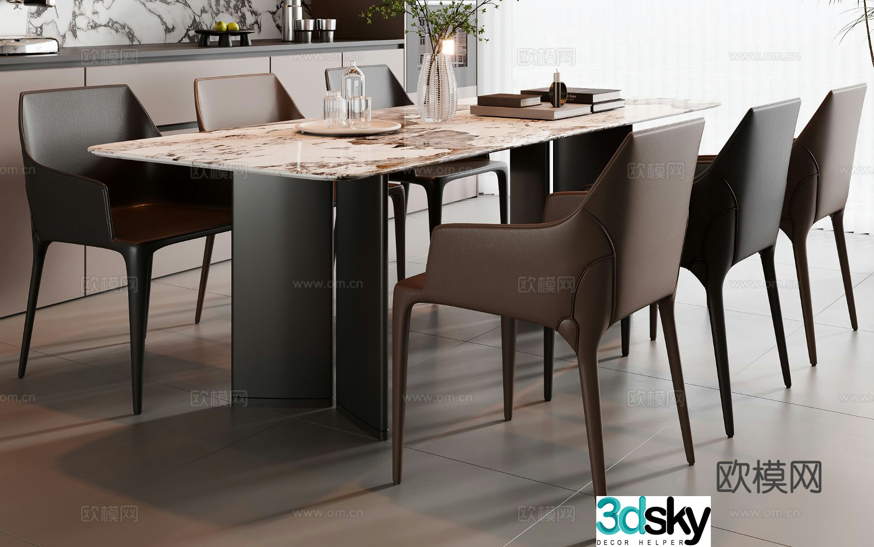 Italian dining table and chairs 3d model