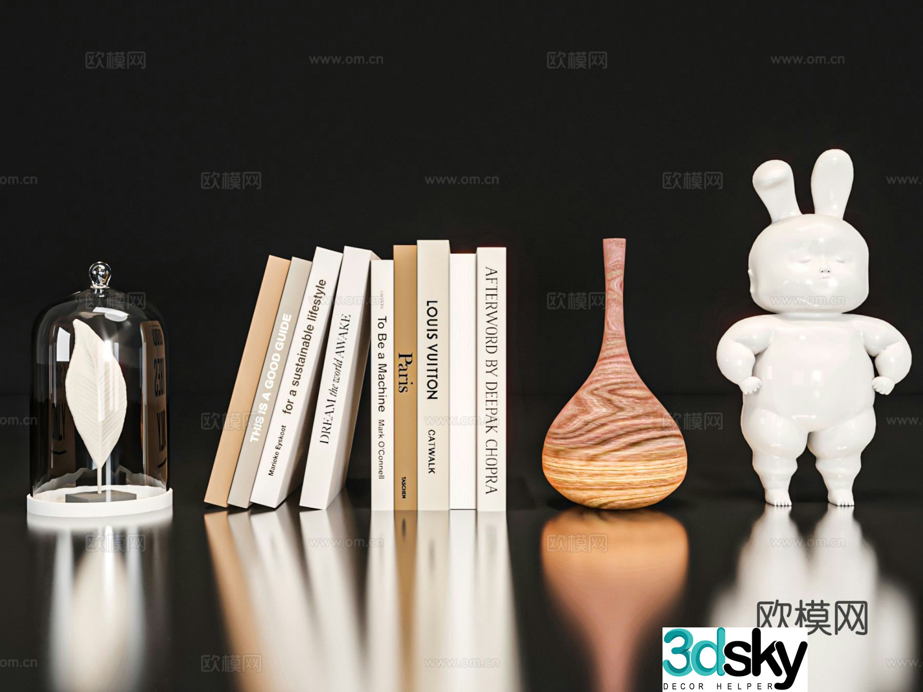 Modern jewelry ornaments books rabbit porcelain 3d model