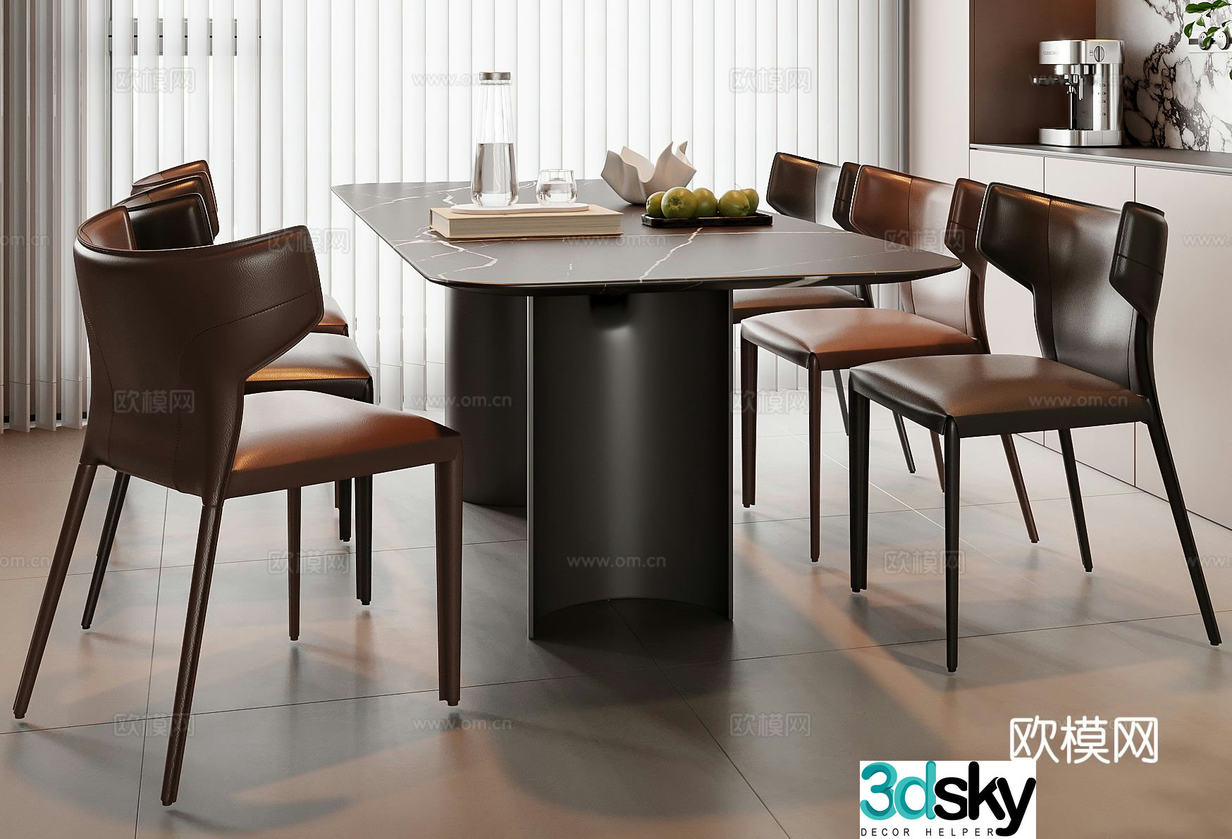 Italian dining table and chairs 3d model