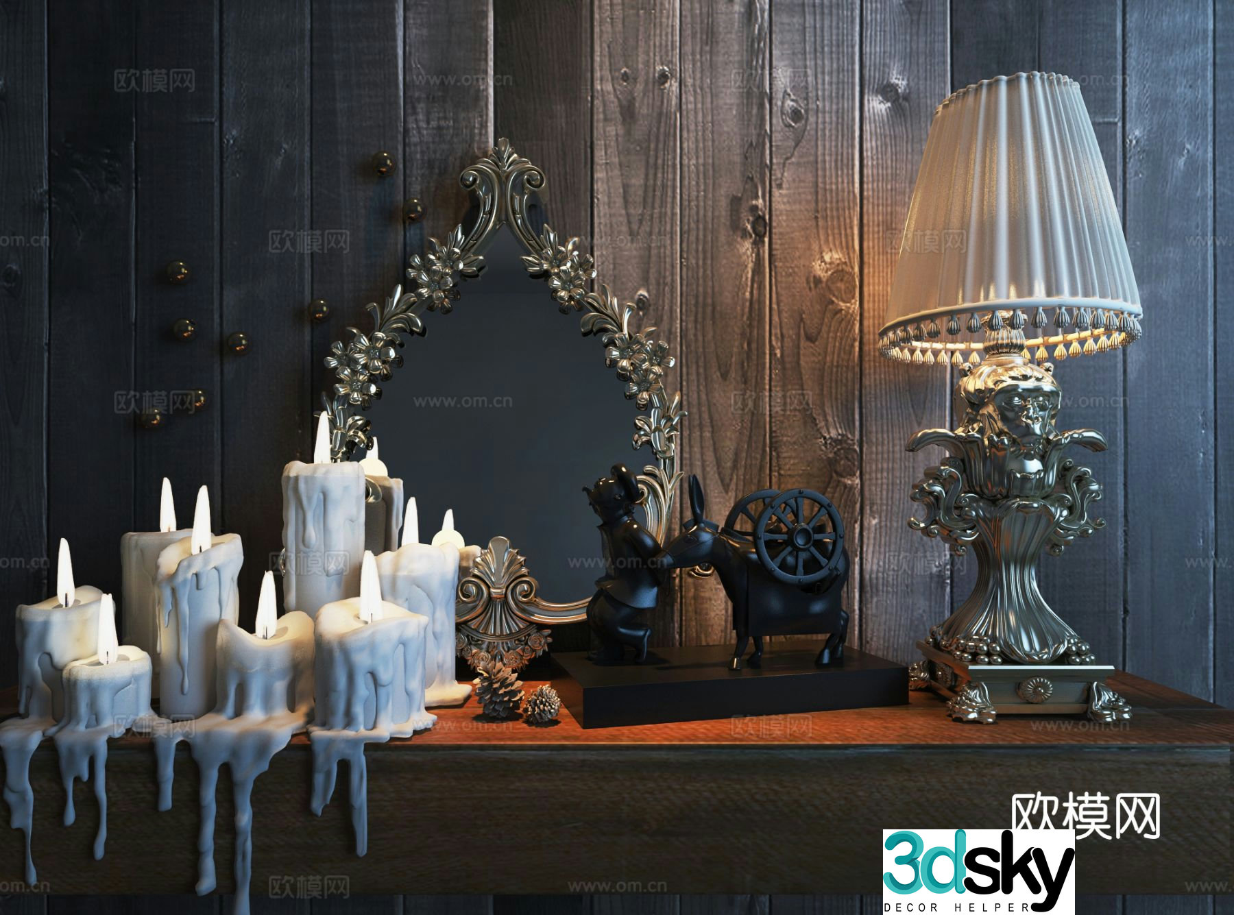 Simple European decorations table decorations candles desk lamp 3D model
