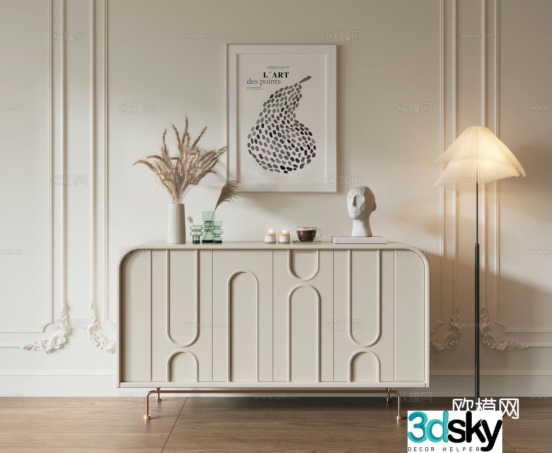 Cream wind end view cabinet entrance cabinet 3d model