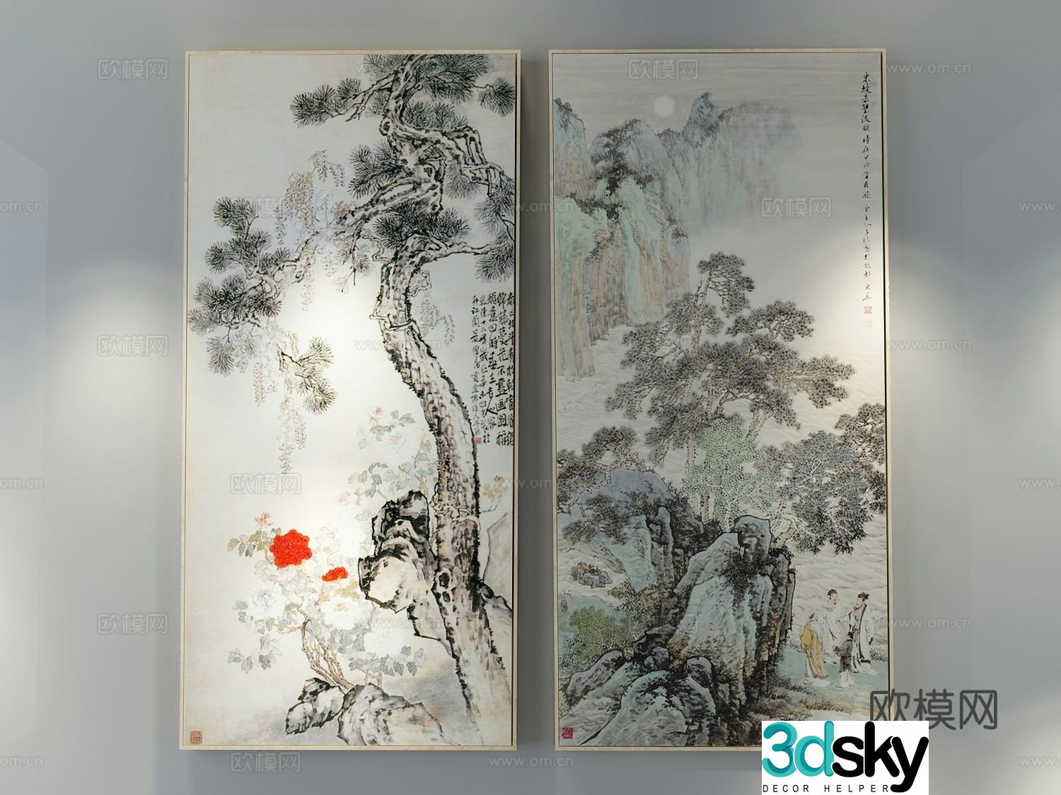 New Chinese style decorative painting landscape painting hanging painting 3D model