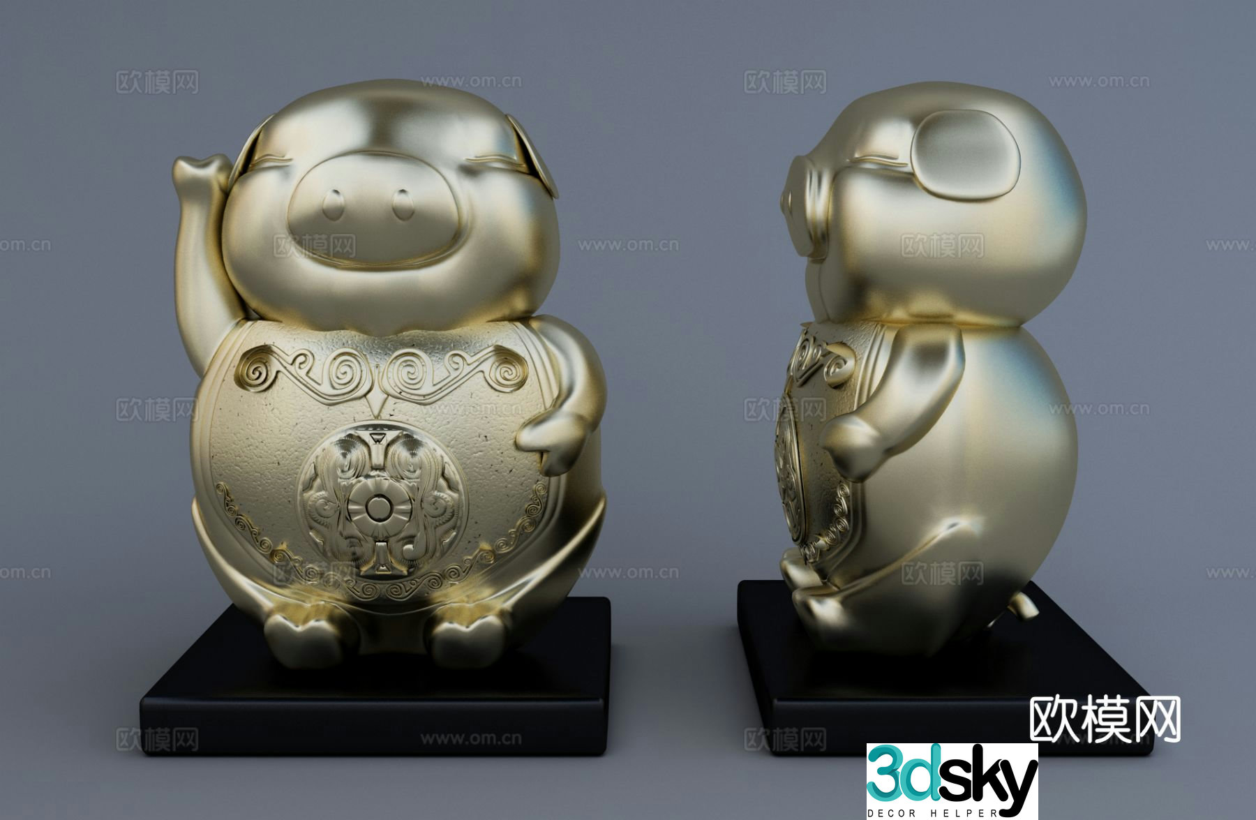 Fortune Pig Sculpture Cartoon Ornament 3D Model