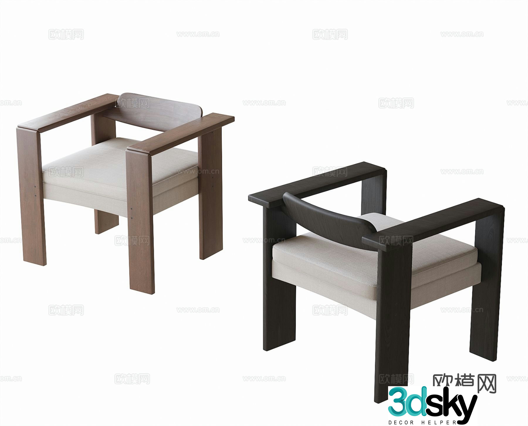 Wabi-sabi single chair dining chair leisure chair 3D model