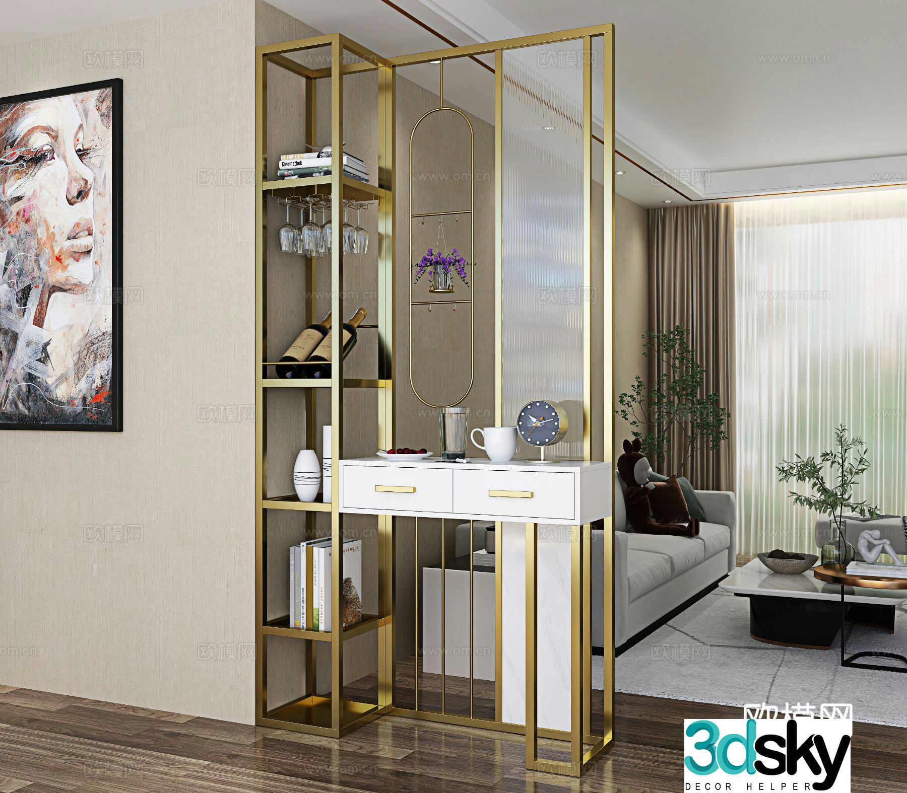 Light luxury entrance cabinet and partition cabinet 3D model
