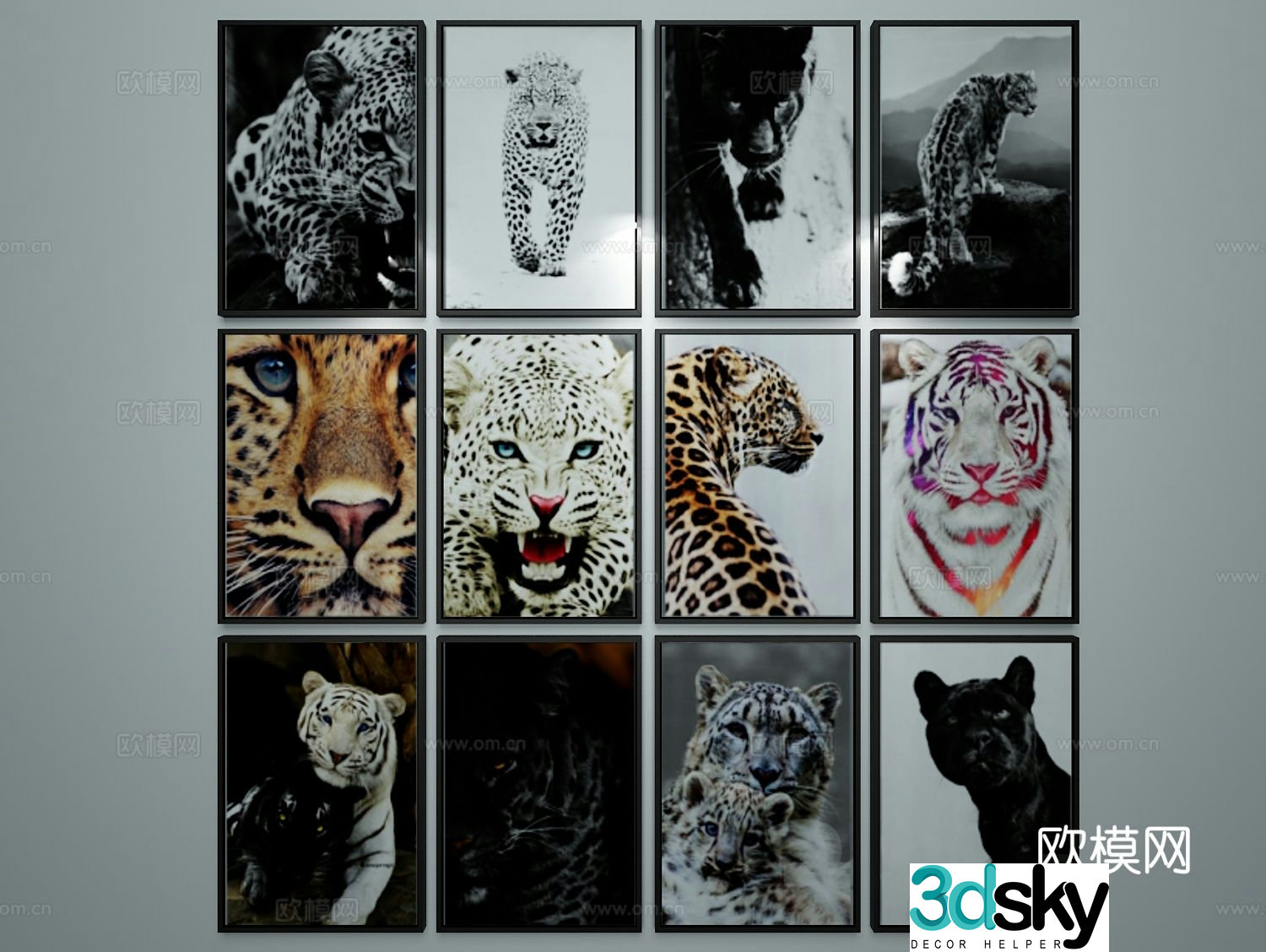Modern animal painting decorative hanging painting white tiger 3d model