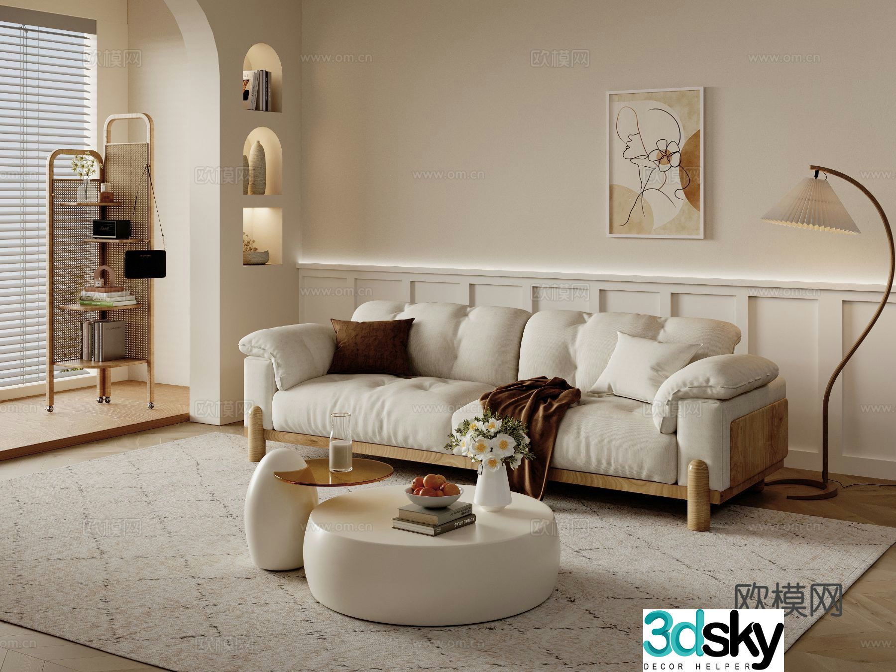 Cream style sofa double sofa 3d model