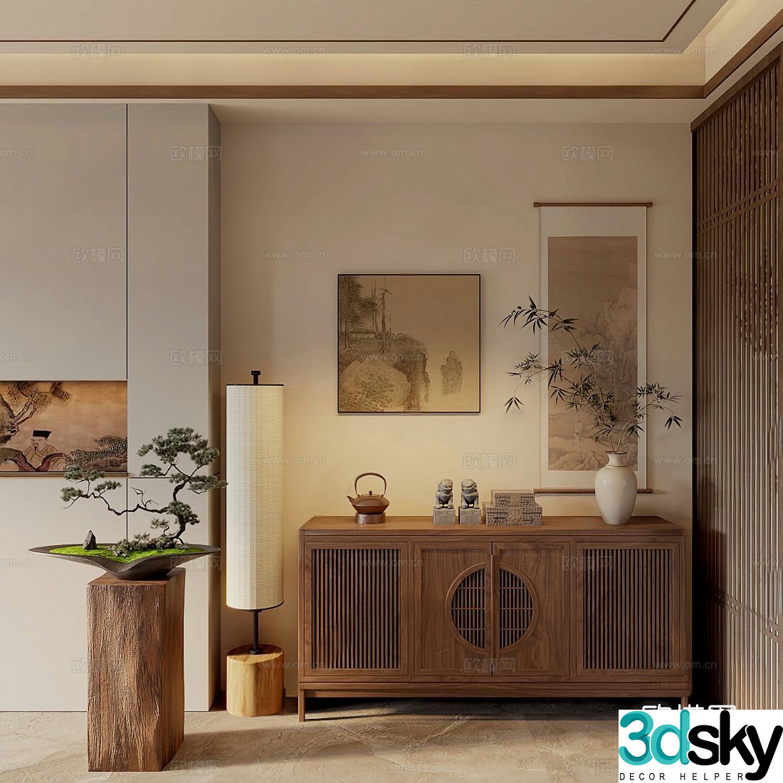 New Chinese style entrance cabinet side cabinet 3D model