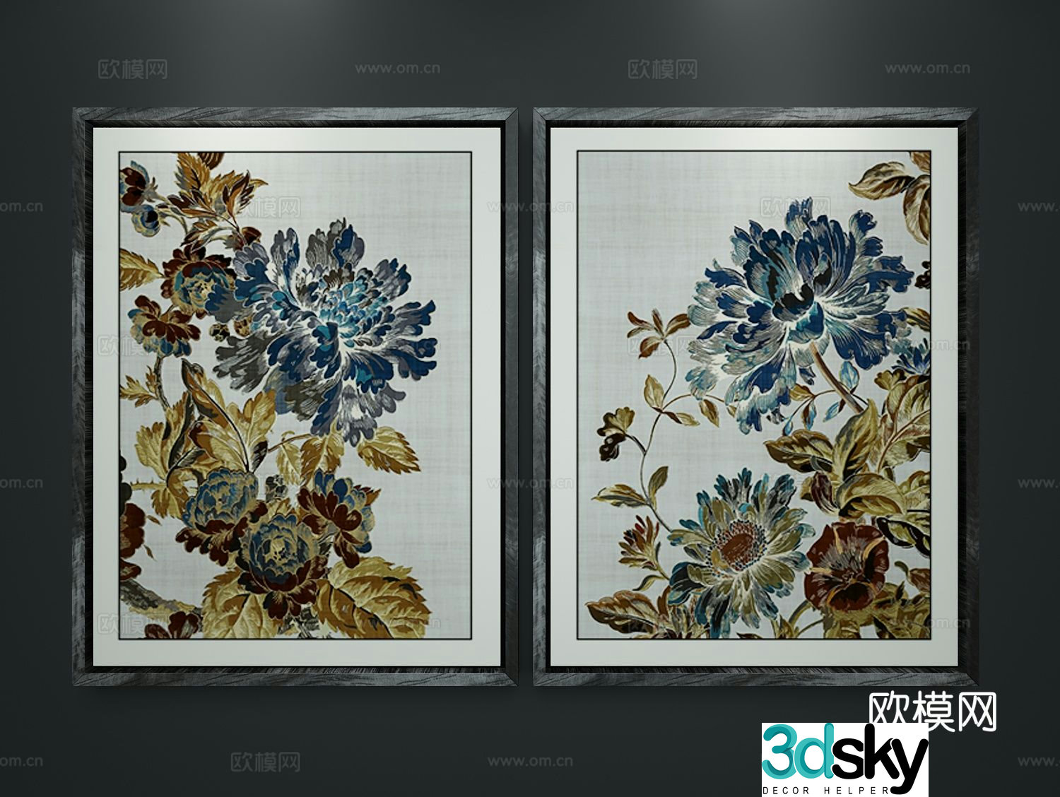 New Chinese style flower painting decorative painting 3d model