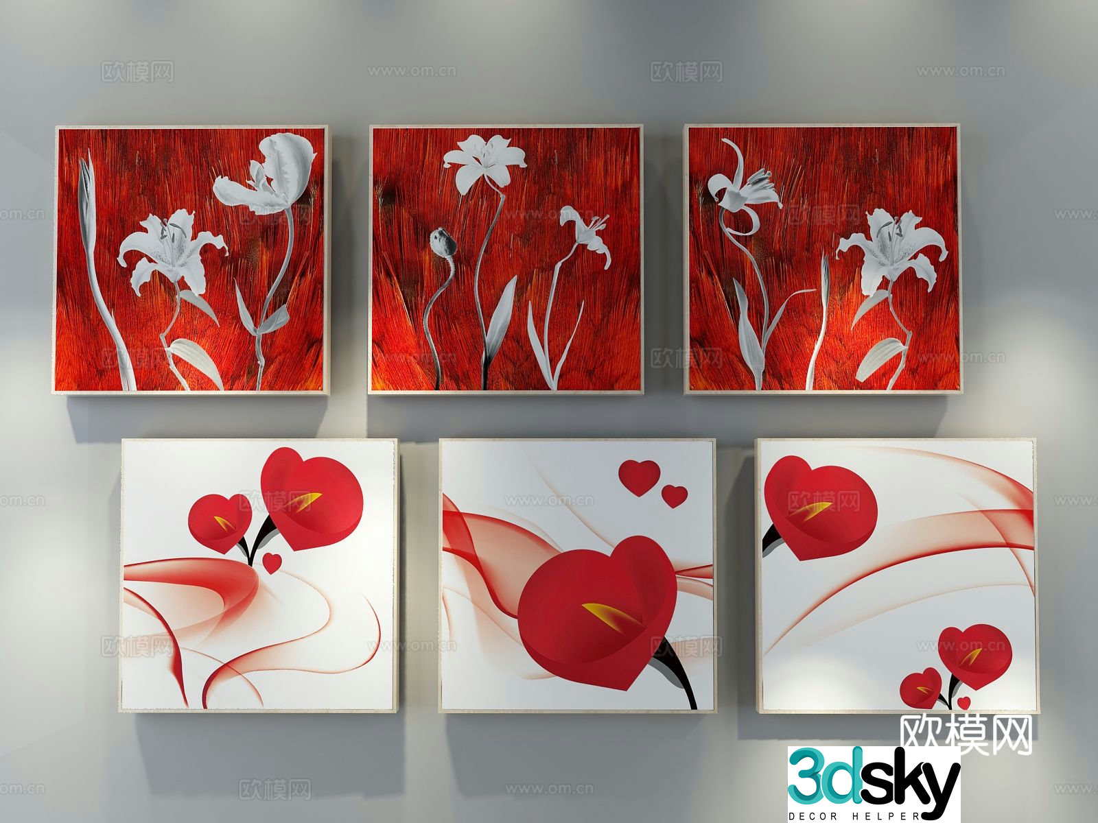 Nordic decorative painting red hanging painting flower painting 3d model