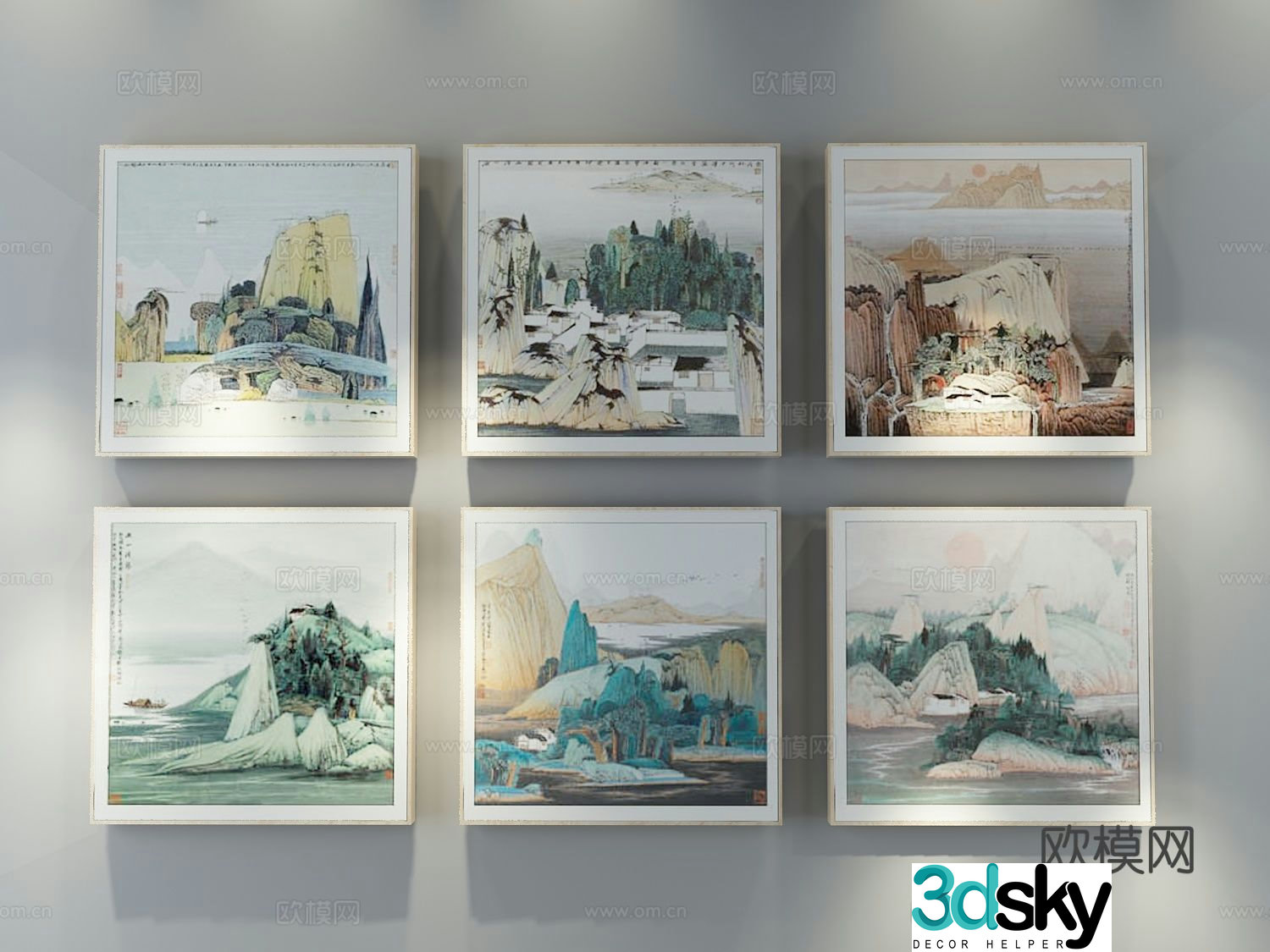 New Chinese style decorative painting landscape painting hanging painting 3D model