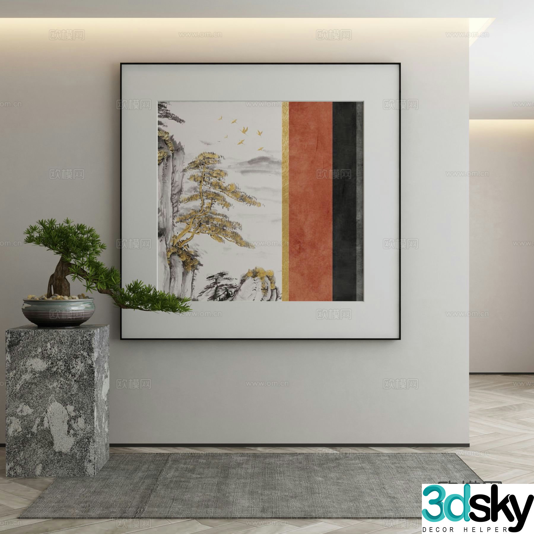 New Chinese style decorative painting abstract hanging painting landscape painting 3d model