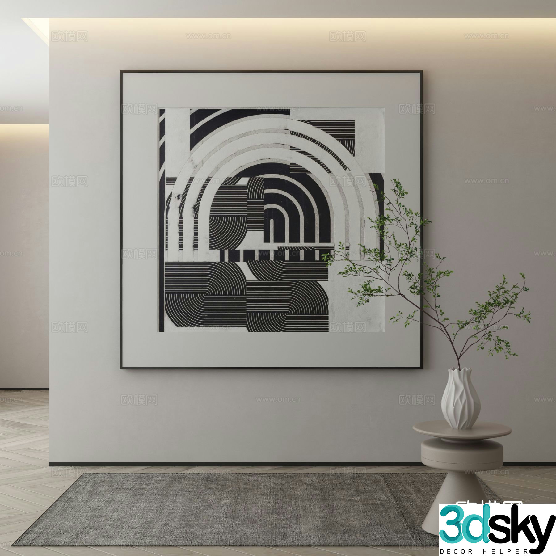 Modern decorative painting black and white abstract painting 3d model