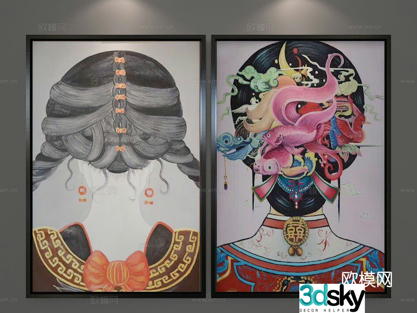 New Chinese style figure painting decorative figure 3d model