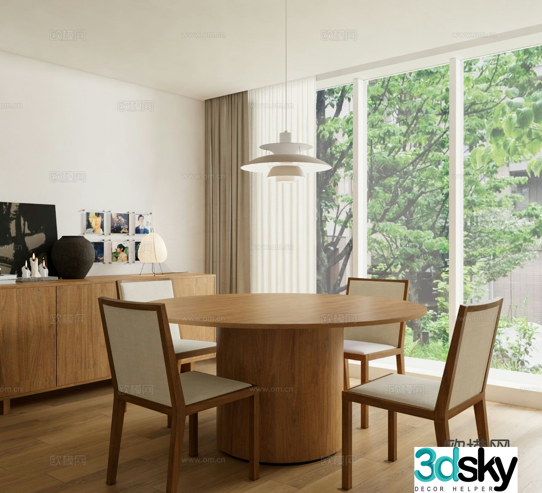 Modern dining table and chairs round dining table 3d model