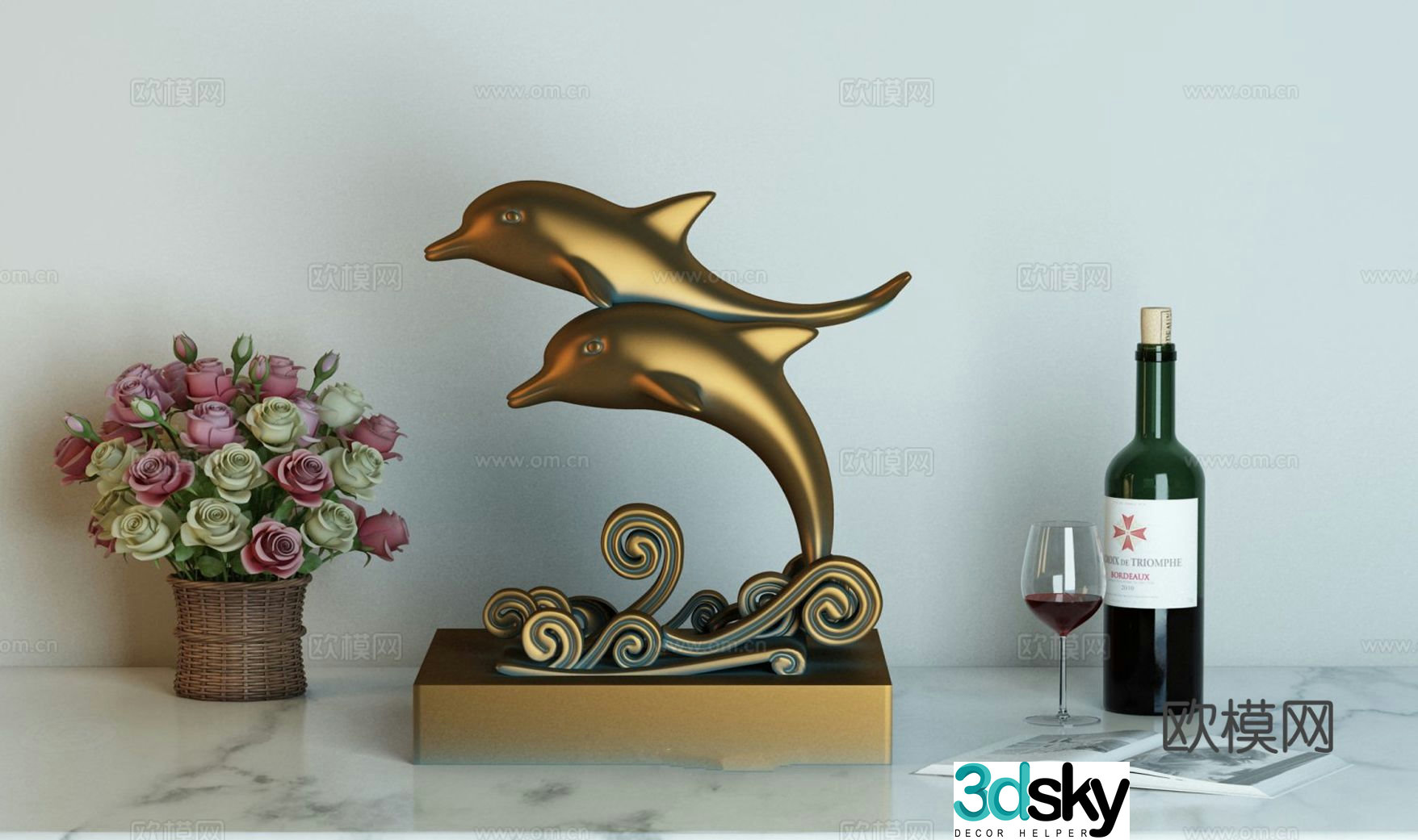 Modern decorations table decorations whale sculptures flower basket 3D model
