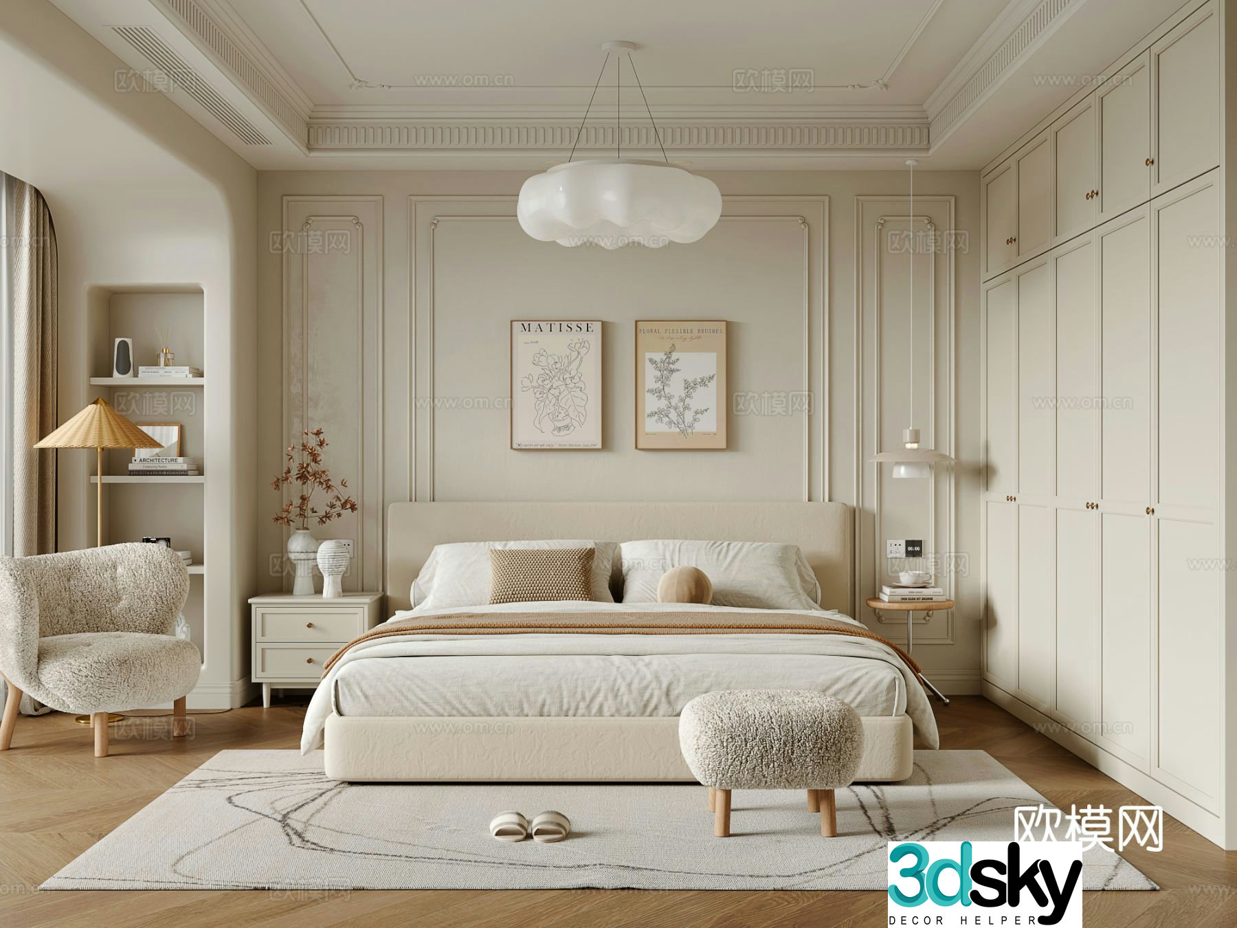 Cream style bedroom master bedroom 3d model