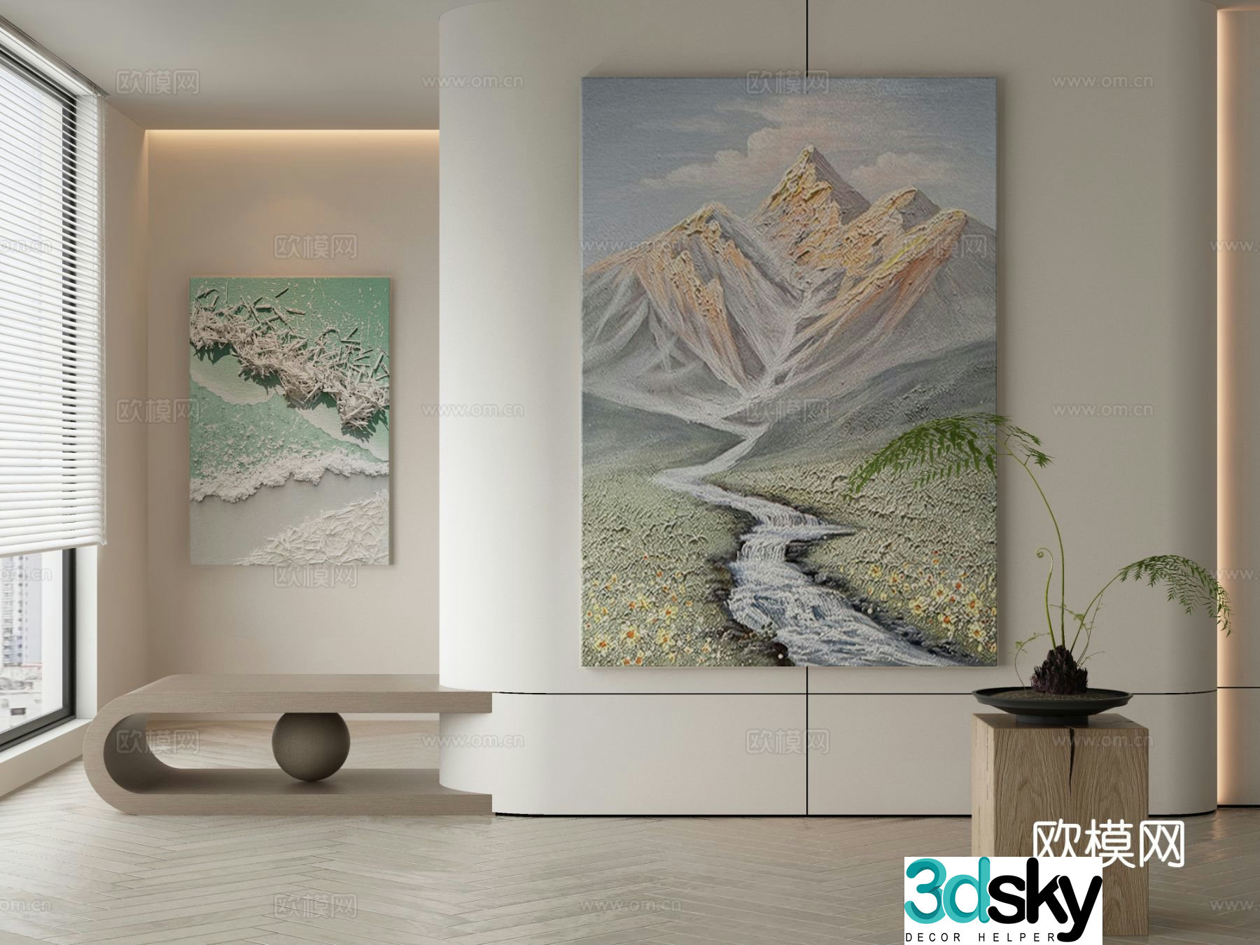Wabi-sabi style oil painting decorative painting 3d model