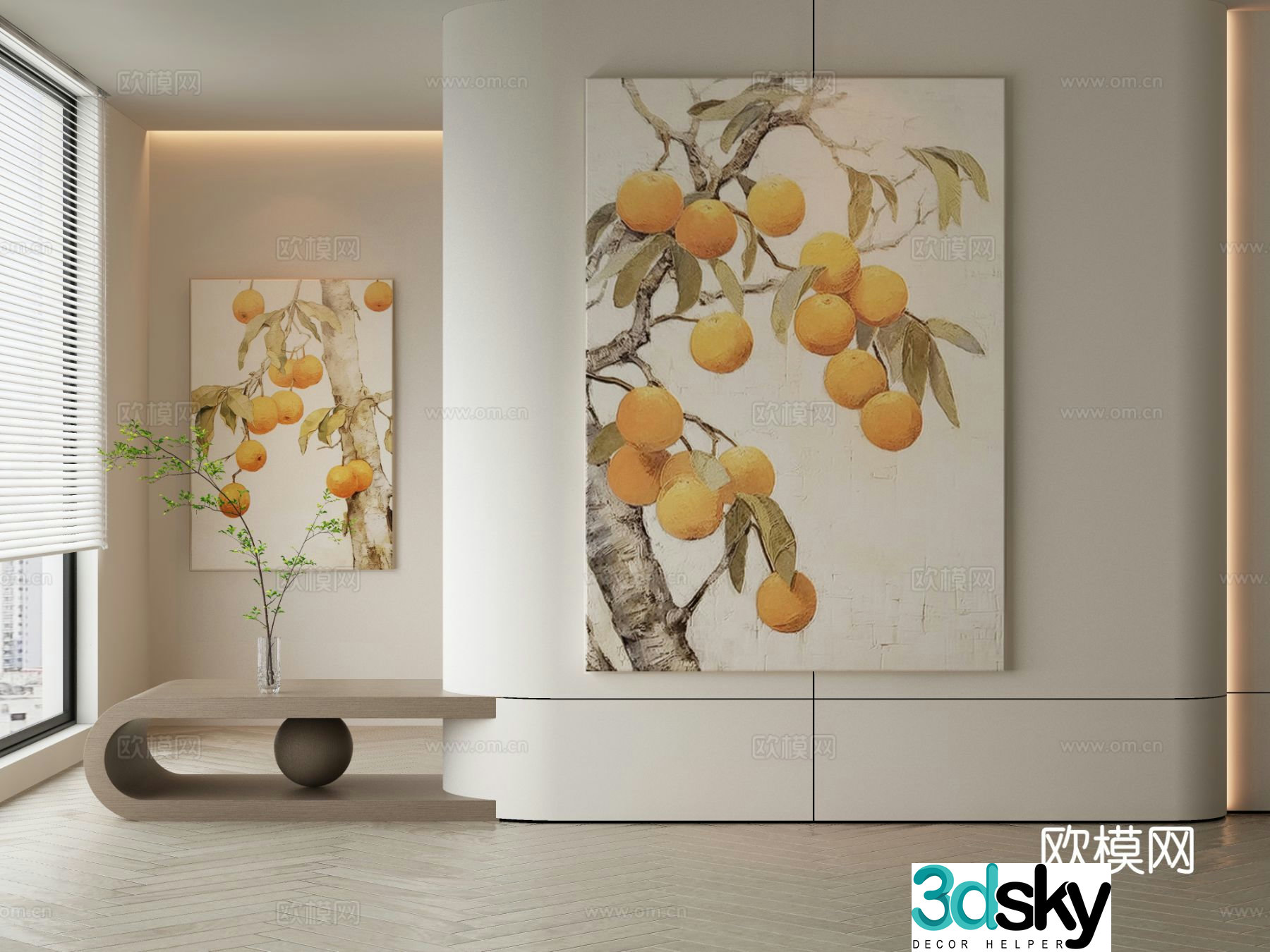 Oil painting decorative painting persimmon tree hanging painting 3d model