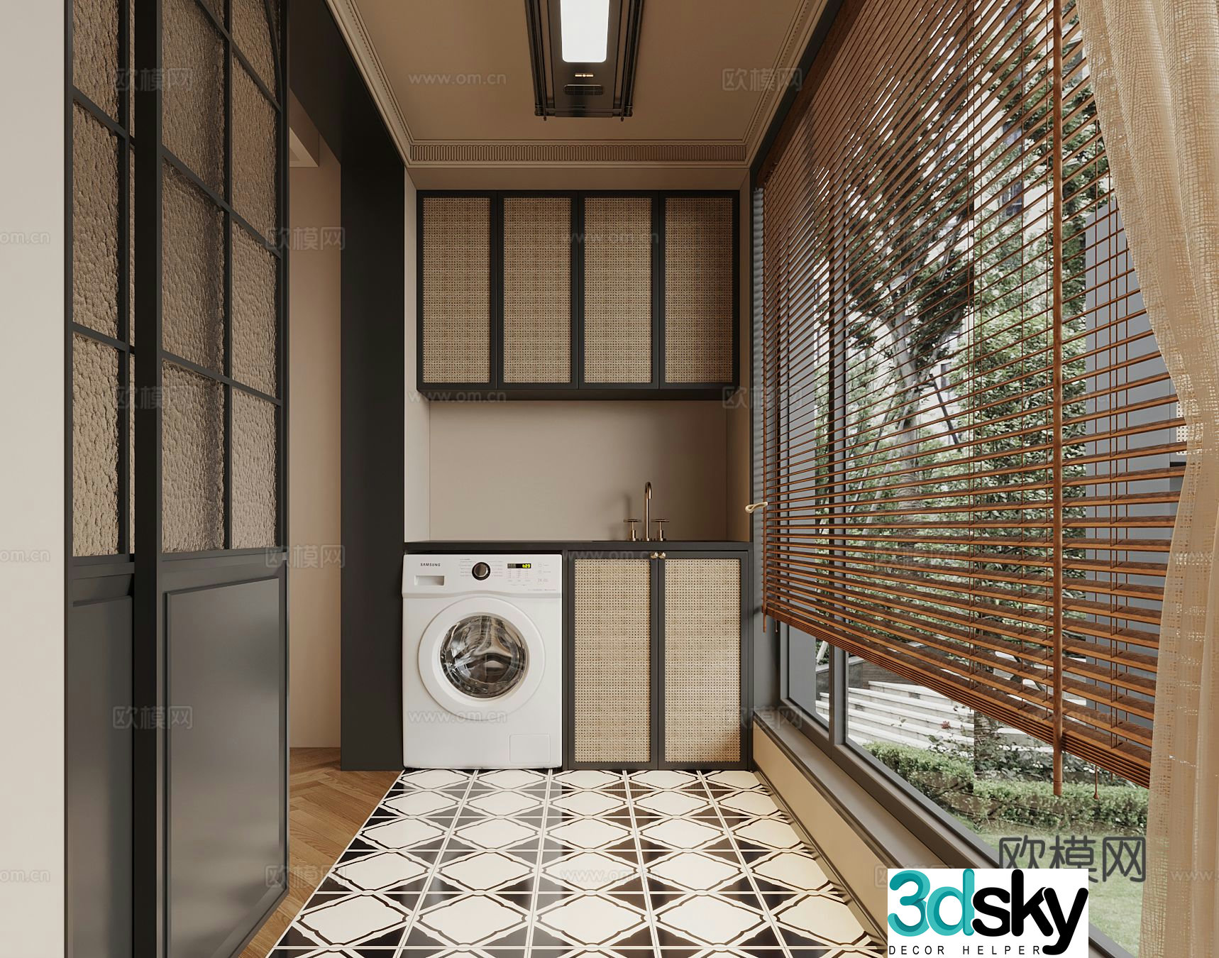 French living balcony laundry room 3d model