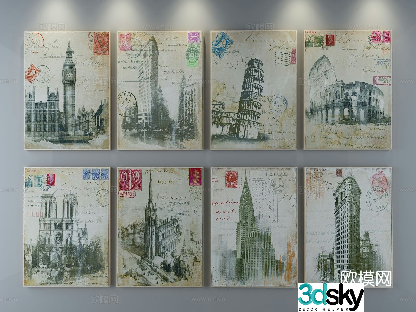 American architectural painting stamp decorative painting 3d model
