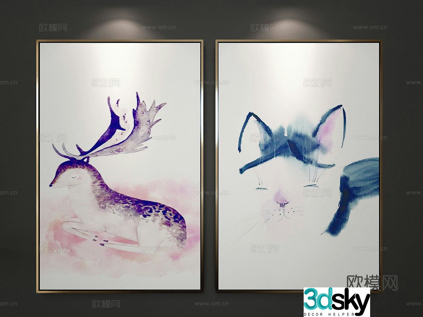 Decorative painting art painting deer hanging painting 3d model