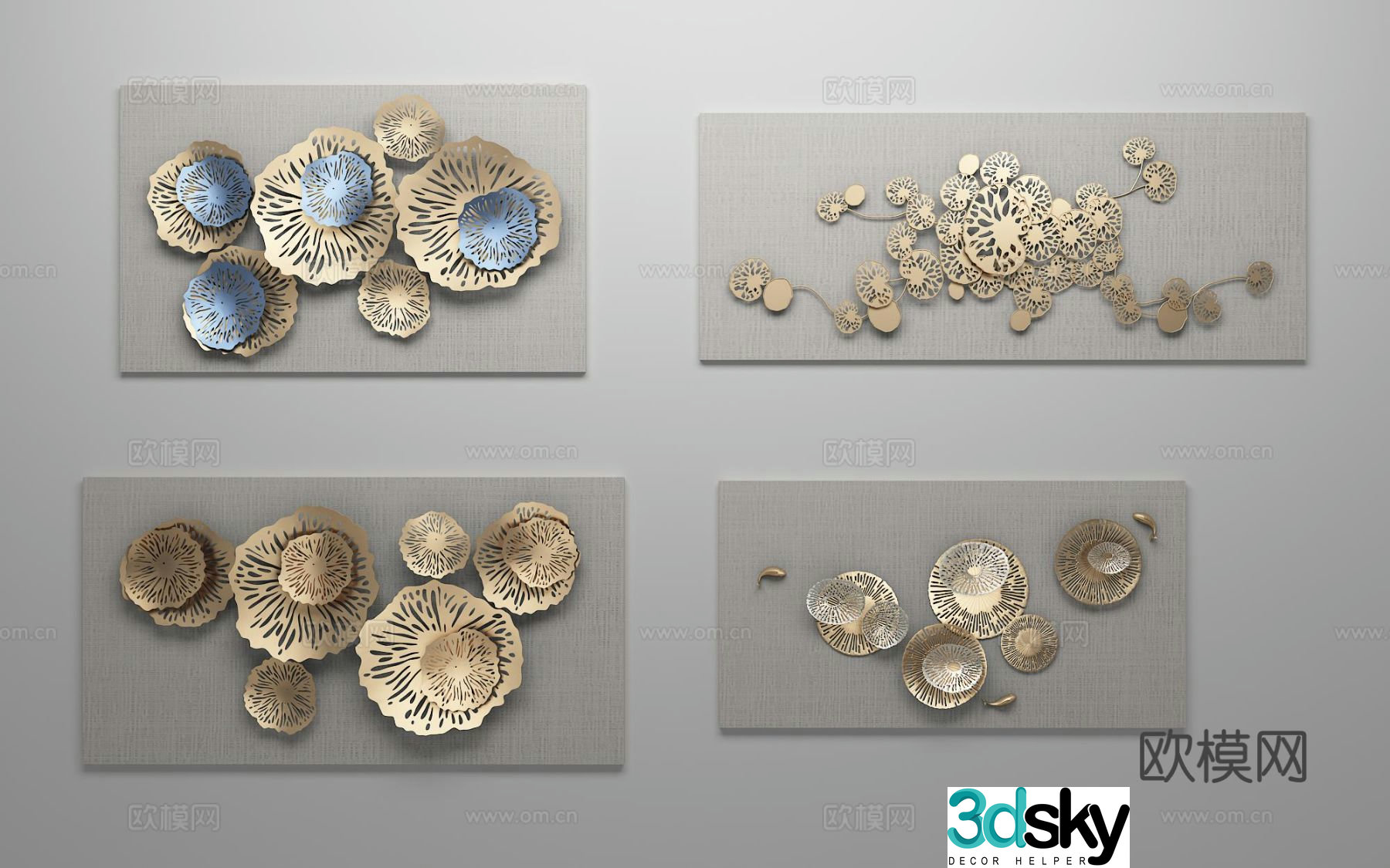 New Chinese style goldfish lotus leaf hanging decoration metal wall decoration 3D model
