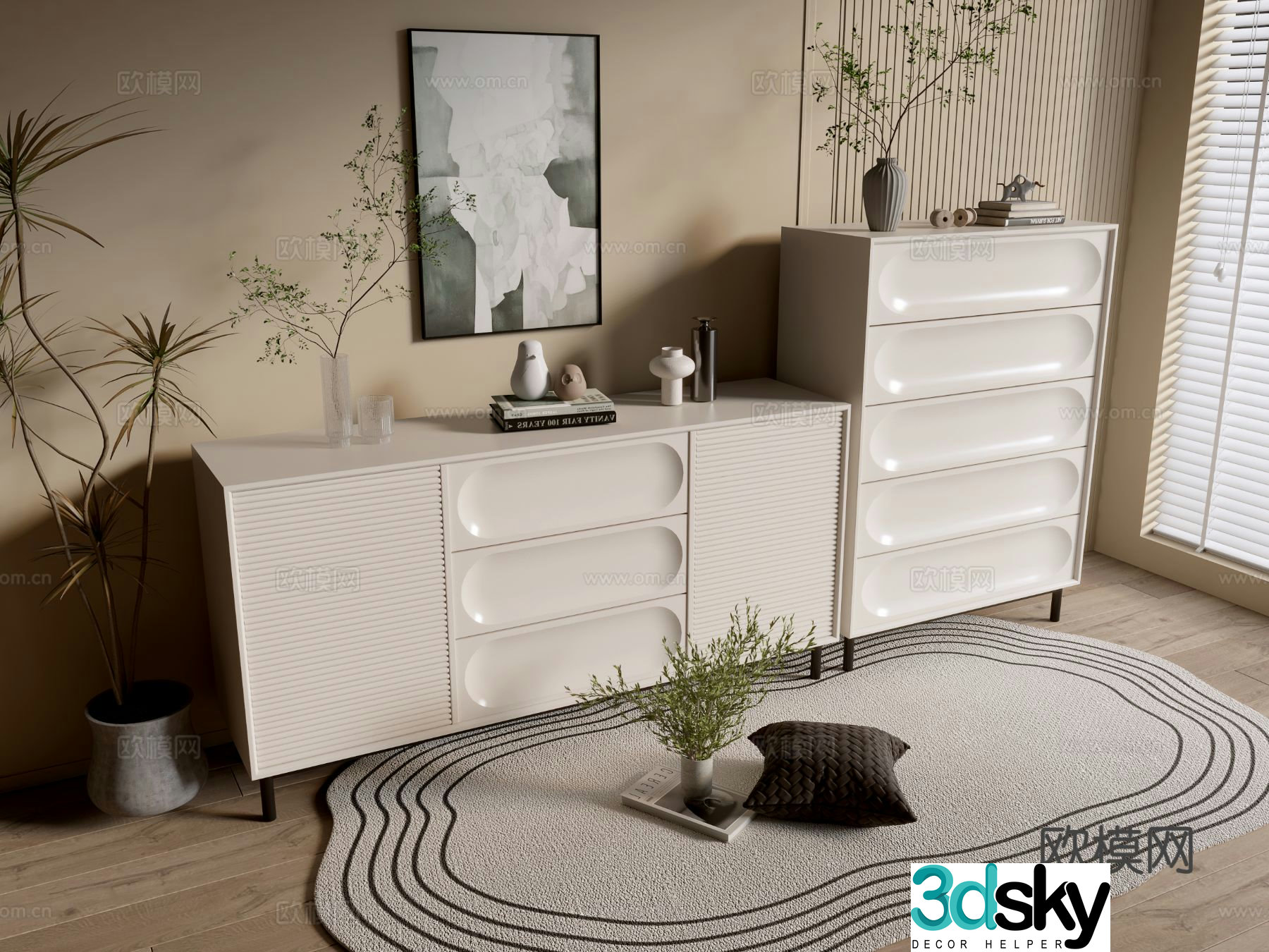Cream style cabinet drawer cabinet entrance cabinet 3D model