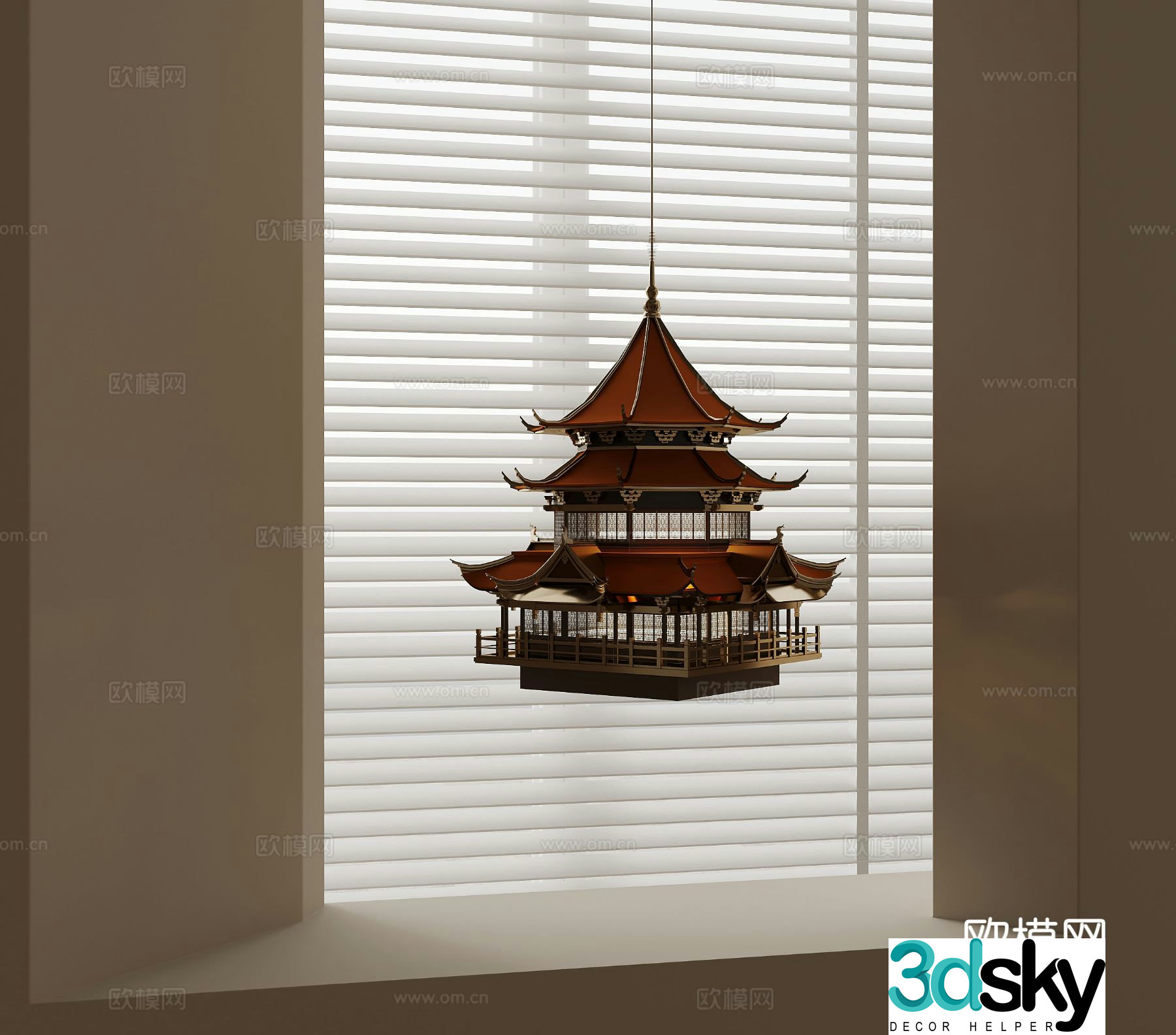 New Chinese style ancient building chandelier 3D model