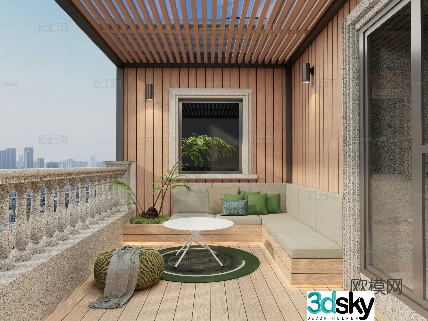 Modern balcony terrace roof garden 3d model