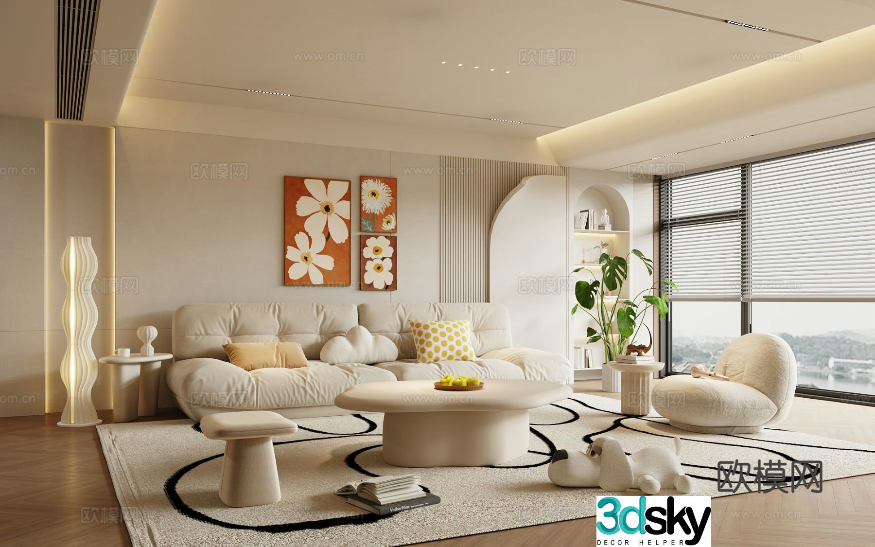 Cream style living room 3d model