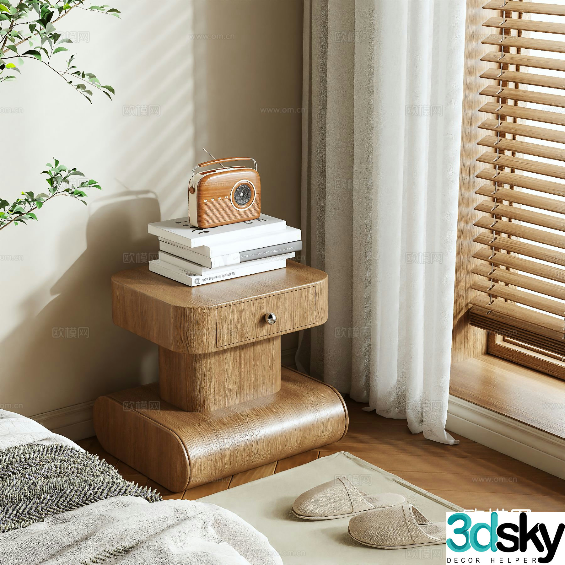 Log style bedside table 3d model