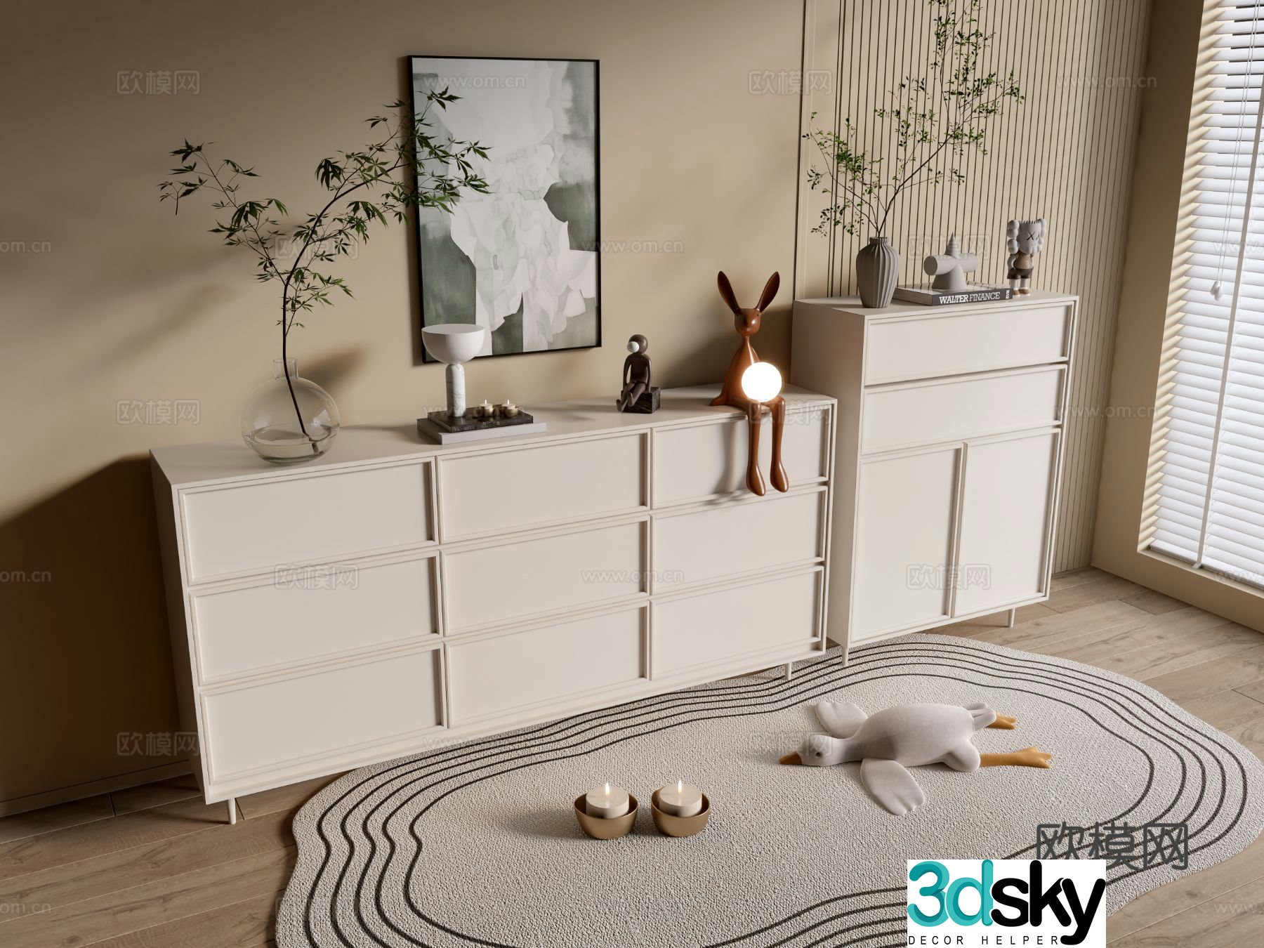 Cream style entrance cabinet side cabinet 3D model