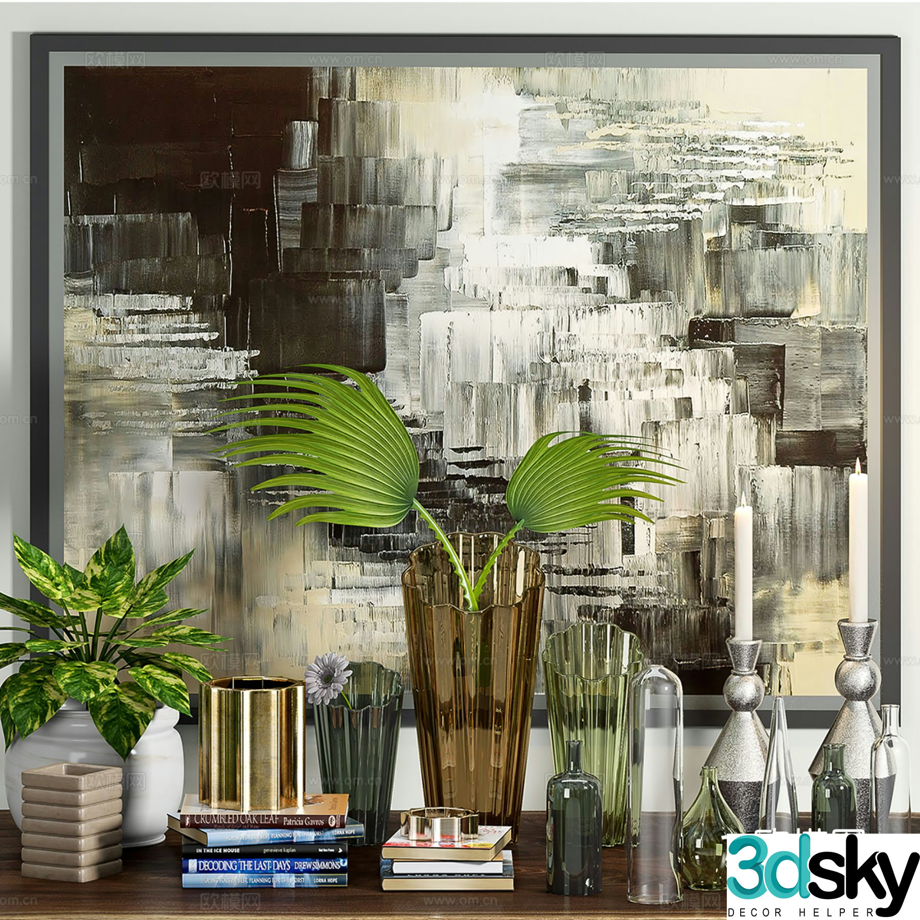 Modern decorative ornaments vase books 3d model