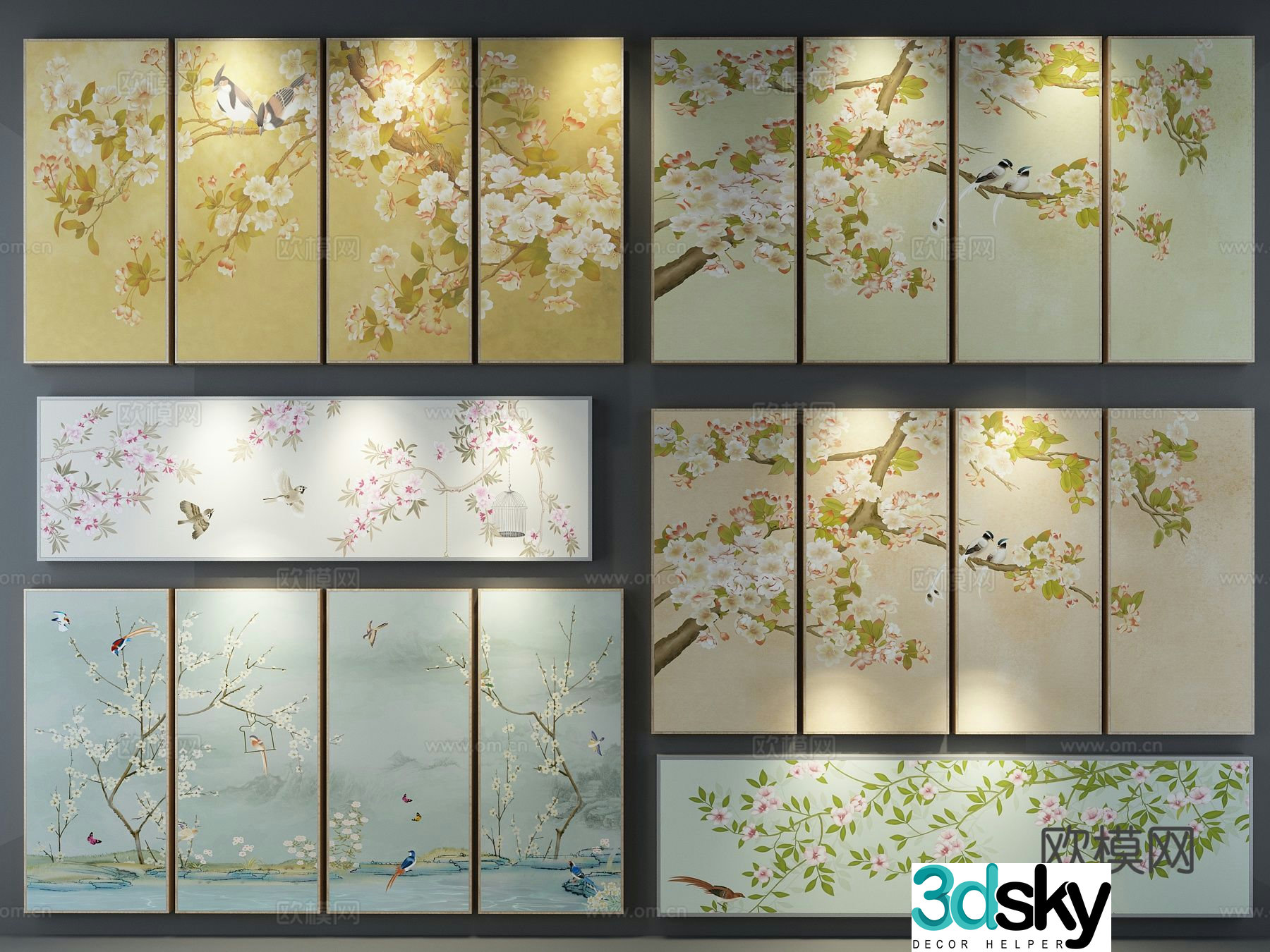 New Chinese style flower painting decorative painting 3d model