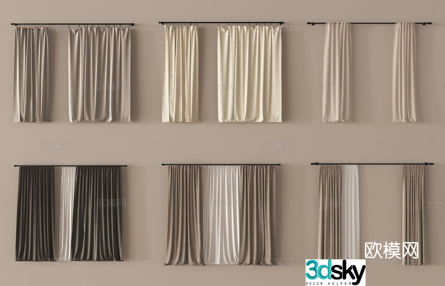 Modern curtains gauze curtains solid color curtains 3d model