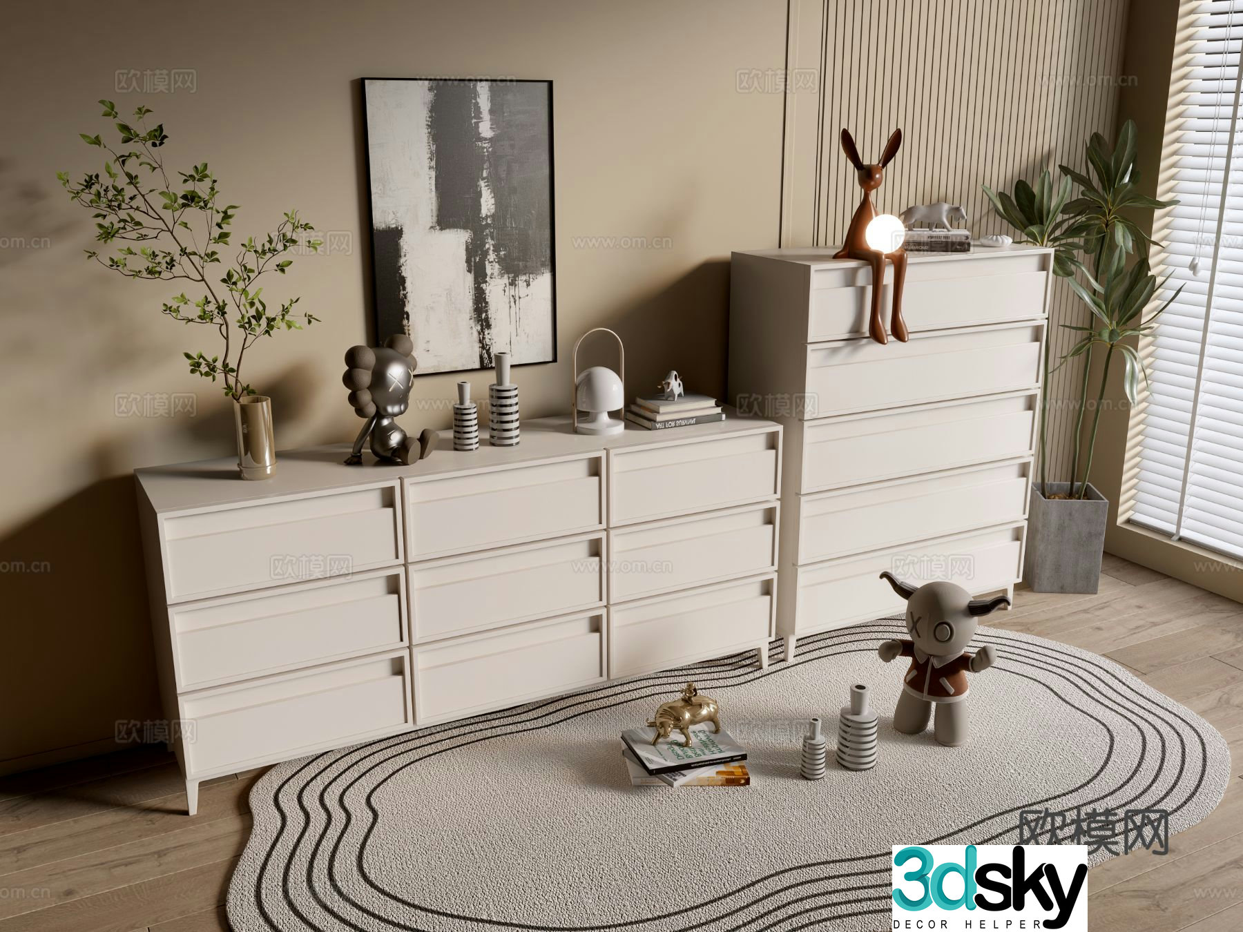 Cream style entrance cabinet 3d model