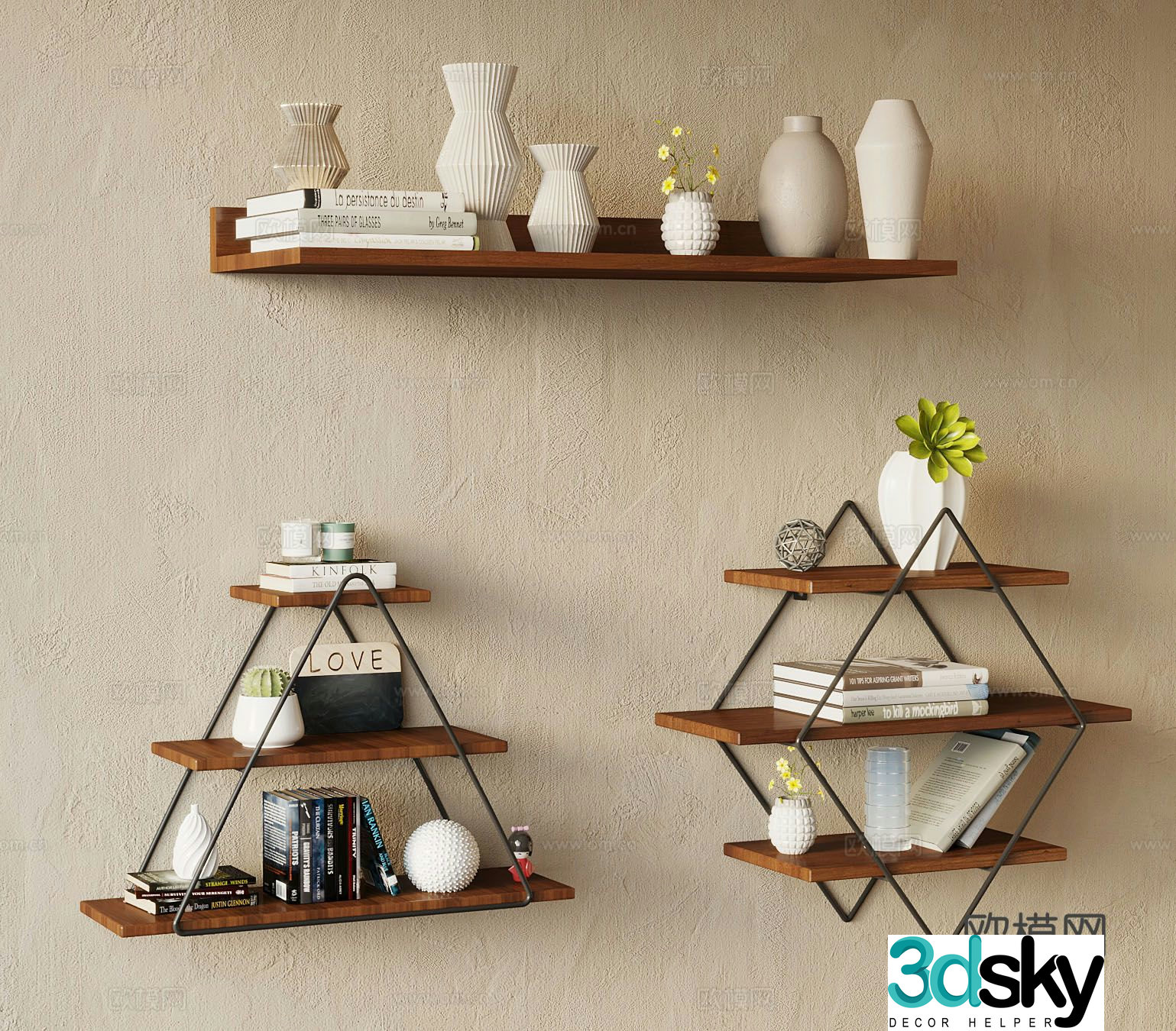 Wabi-sabi wall cabinet wall-mounted storage shelf bookshelf 3D model