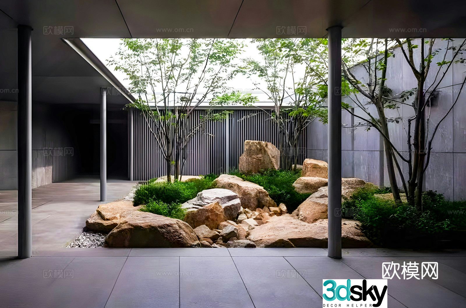 New Chinese style villa courtyard atrium patio 3D model