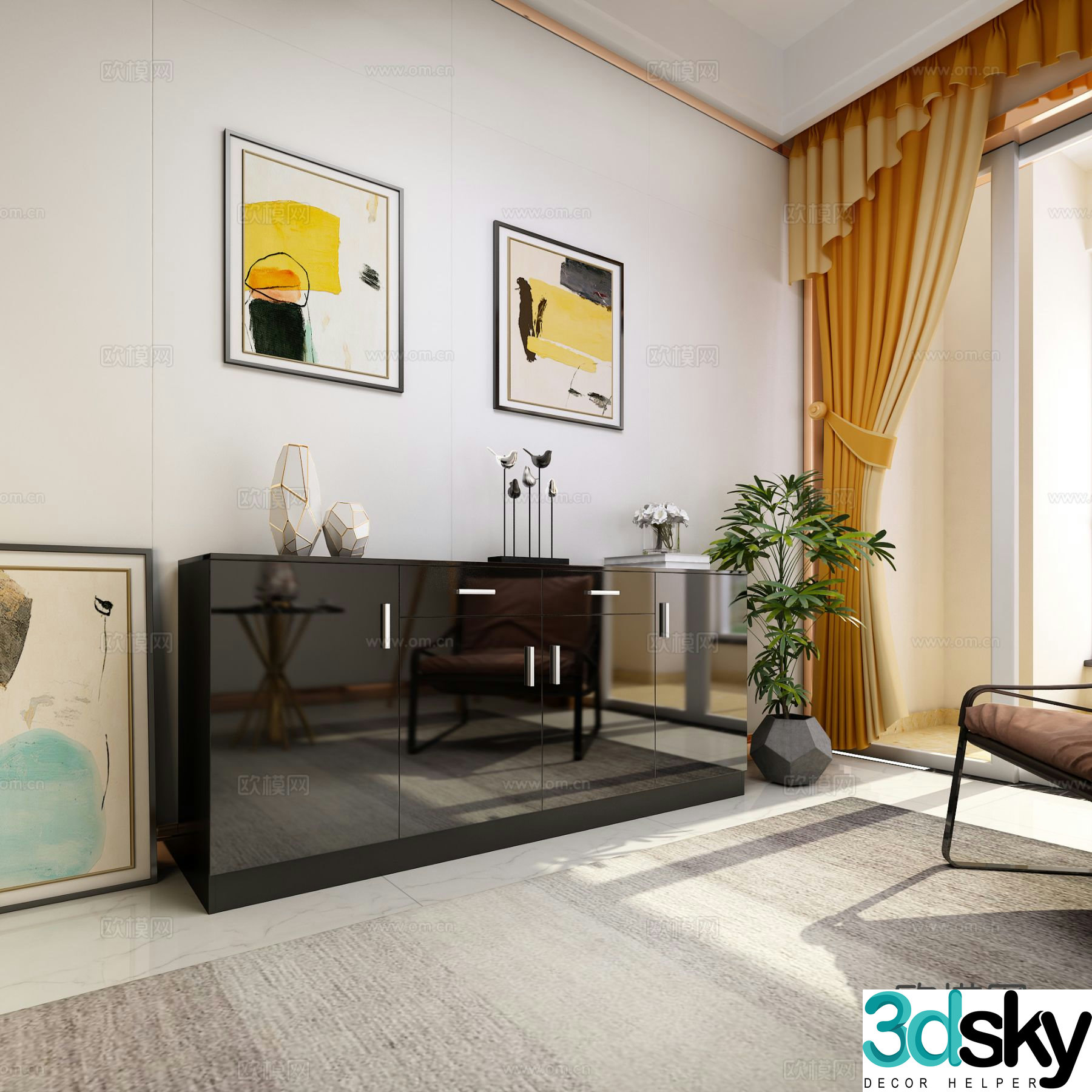 Modern end view cabinet entrance cabinet black painted cabinet 3D model