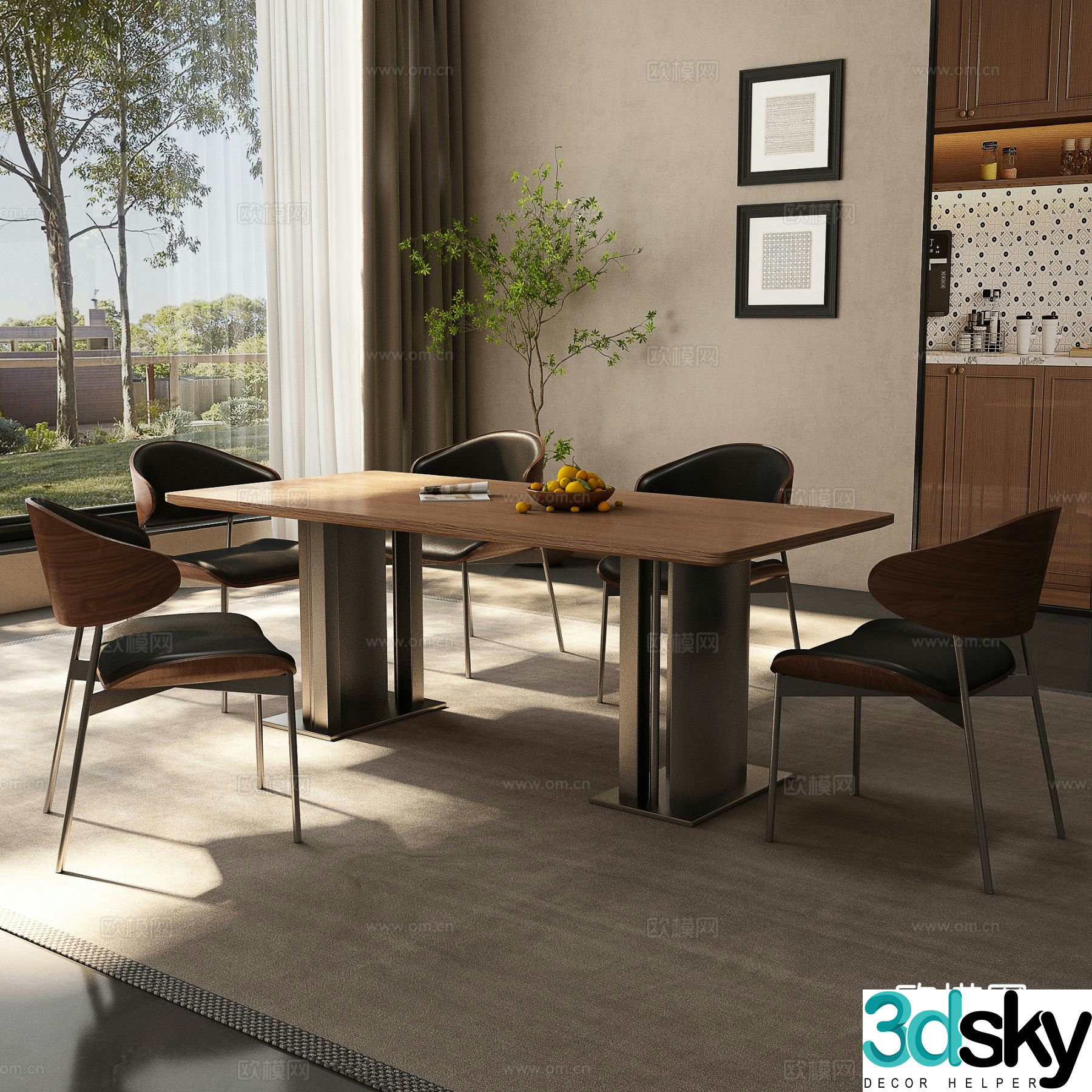 Wabi-sabi dining table and chairs 3d model