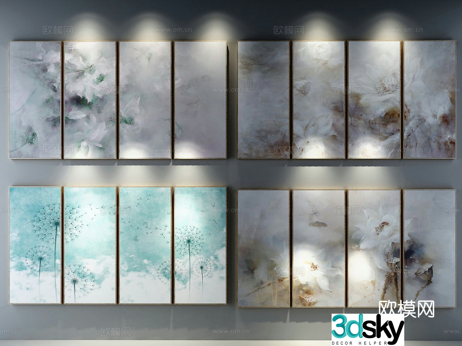 New Chinese style flower painting decorative painting 3d model