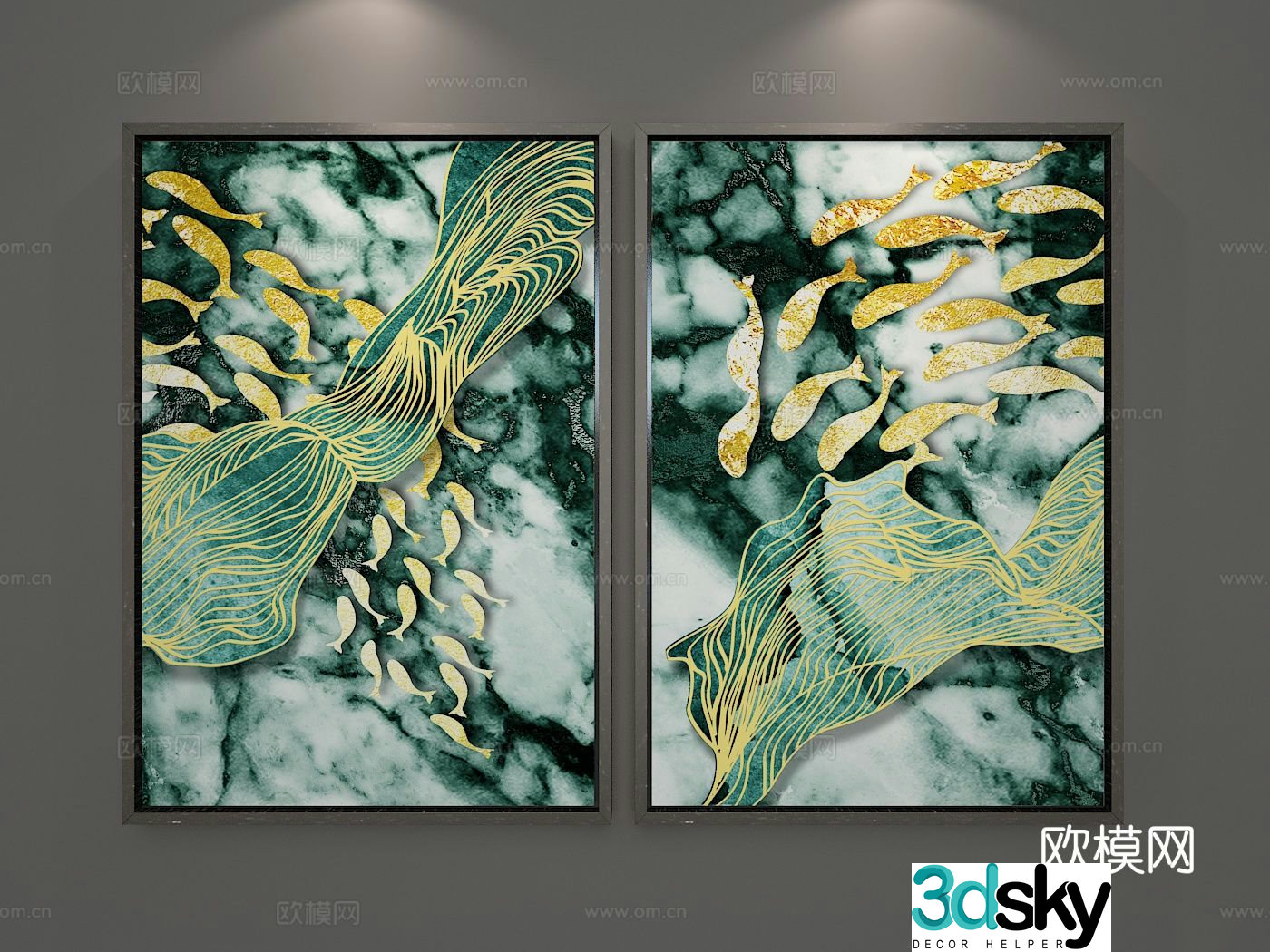 New Chinese style decorative painting art painting carp hanging painting 3d model