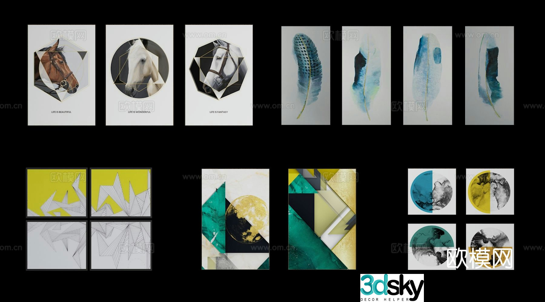 Nordic hanging painting horse painting color hanging painting 3D model