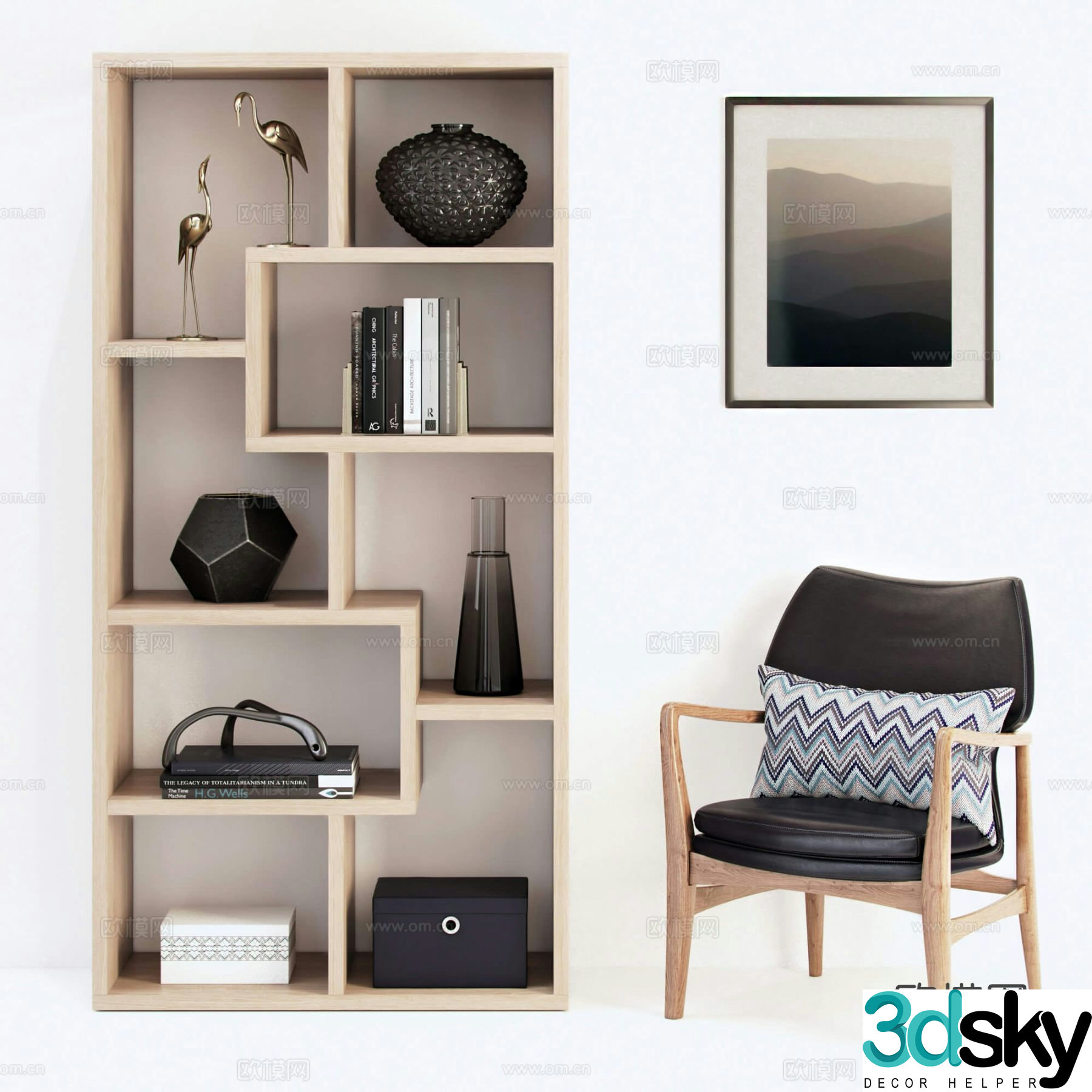 Modern decorations ornaments sculptures books vases 3d model